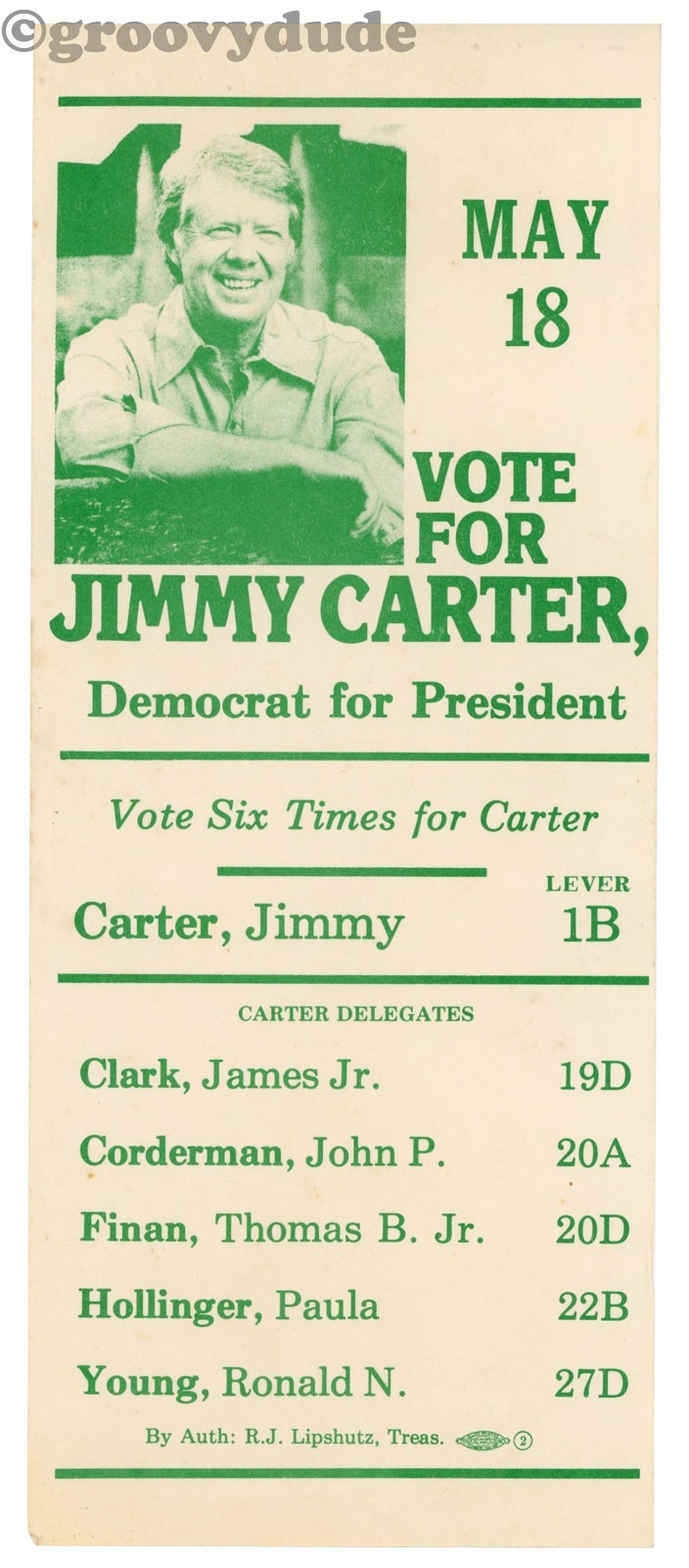 1976 Jimmy Carter Maryland May 18 Vote For Delegates Campaign Handbill