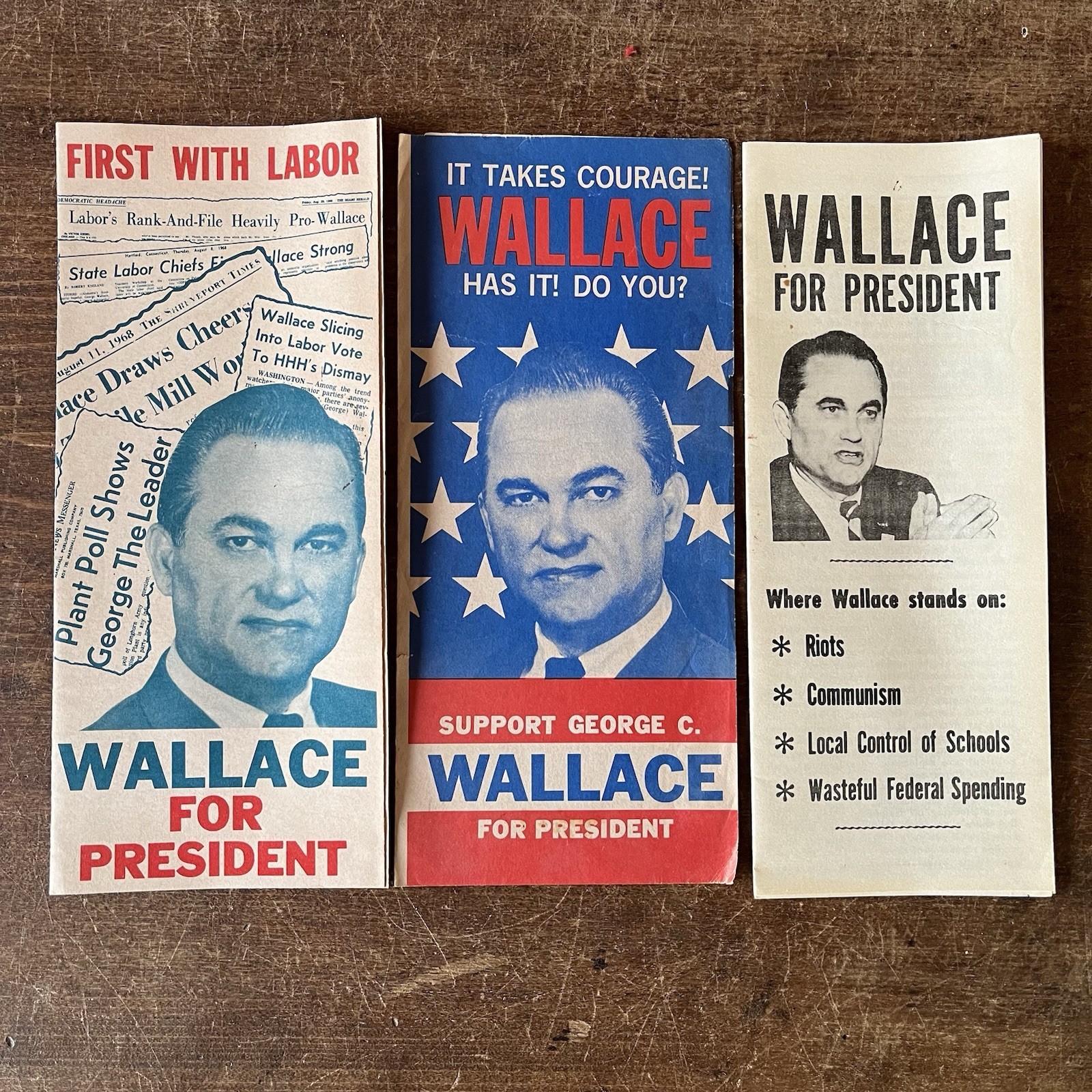 Lot of 3 George Wallace for President 1968 Campaign Pamphlets Ephemera Unions