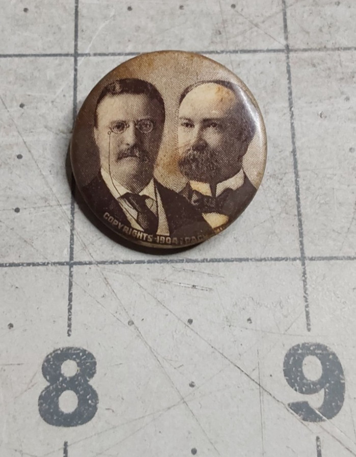 1904 Republican Party Candidates Jugate Pin Roosevelt Fairbanks Pach Buck