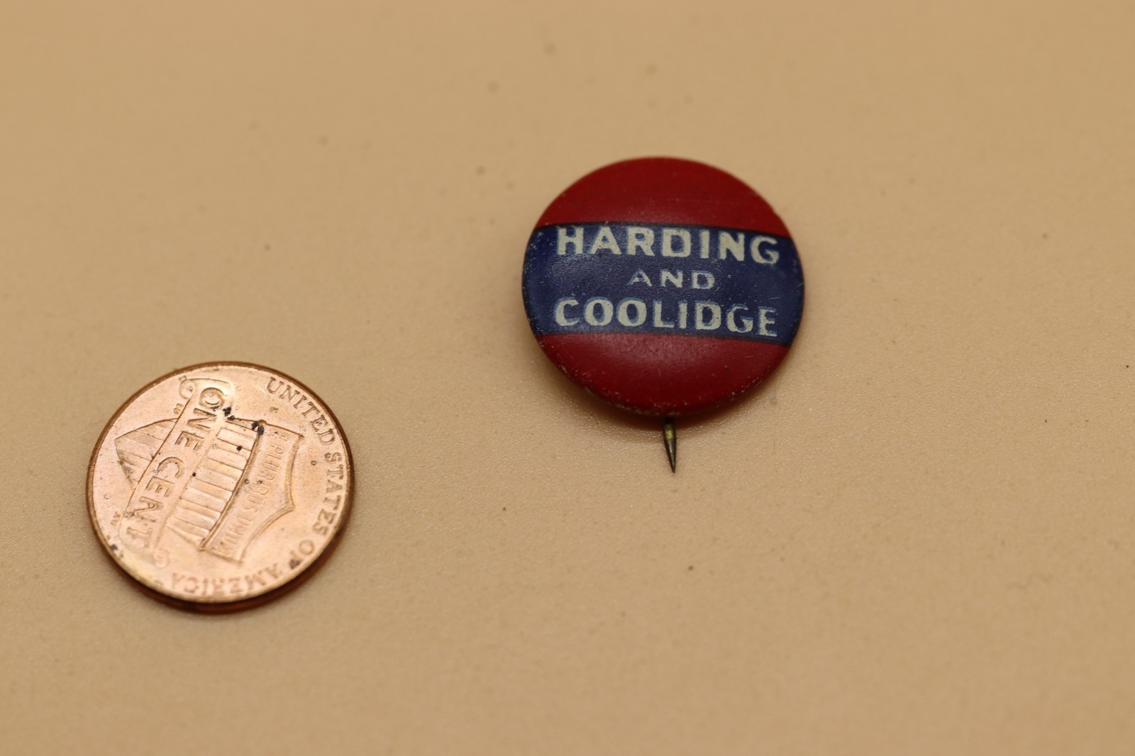 Harding and Coolidge red white and blue campaign pin