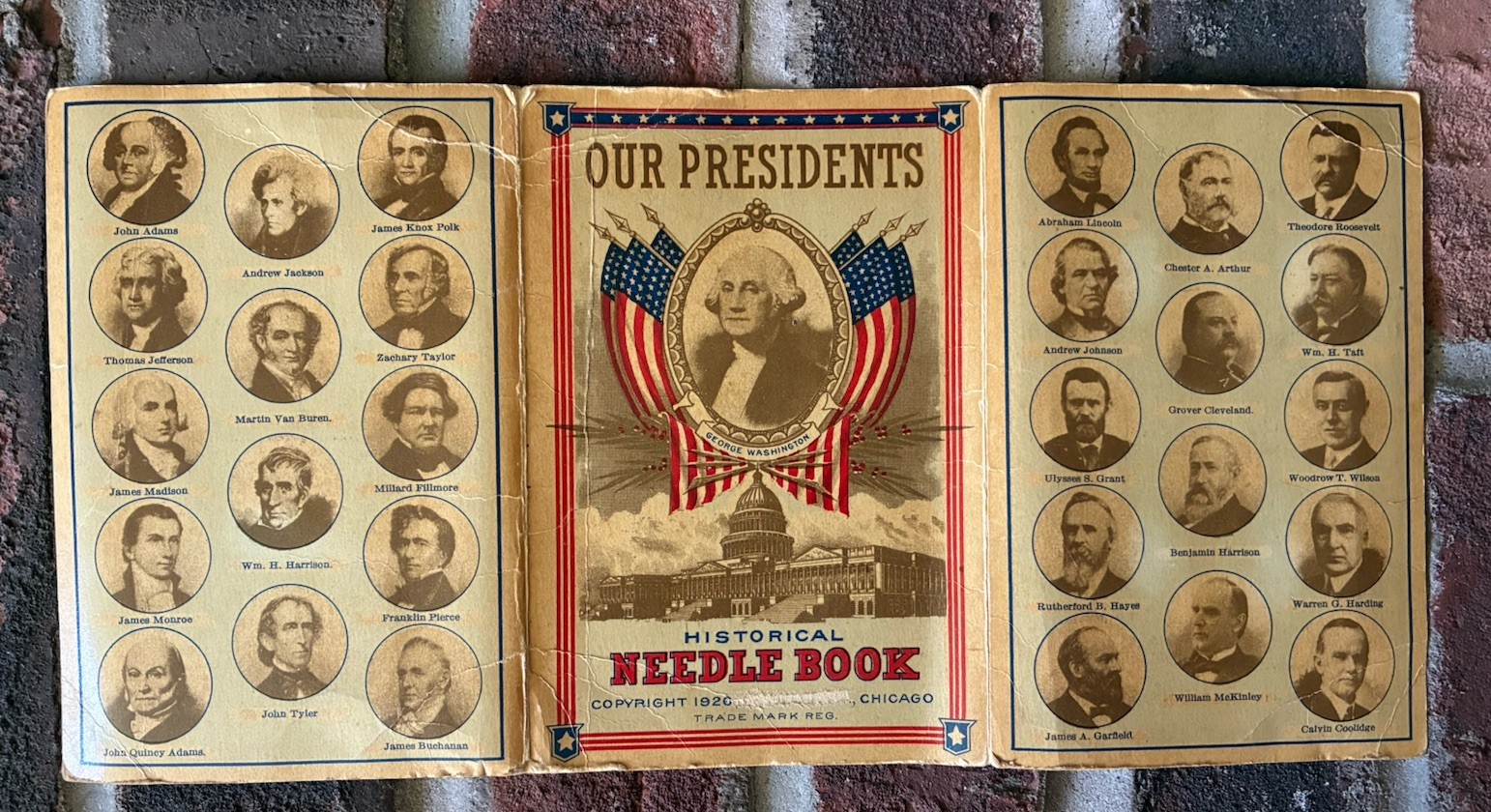 1926 OUR PRESIDENTS HISTORICAL NEEDLE BOOK N SHURE CO CHICAGO, ILLINOIS