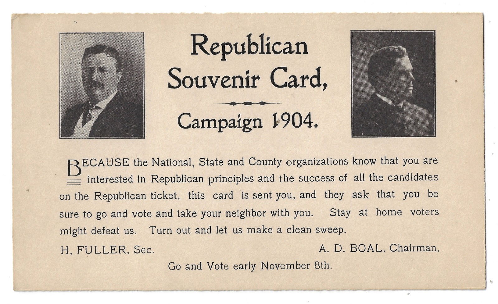 1904 GOP Souvenir Teddy Roosevelt Coattail W/Charles Deneen 4 Ill Gov Postcard