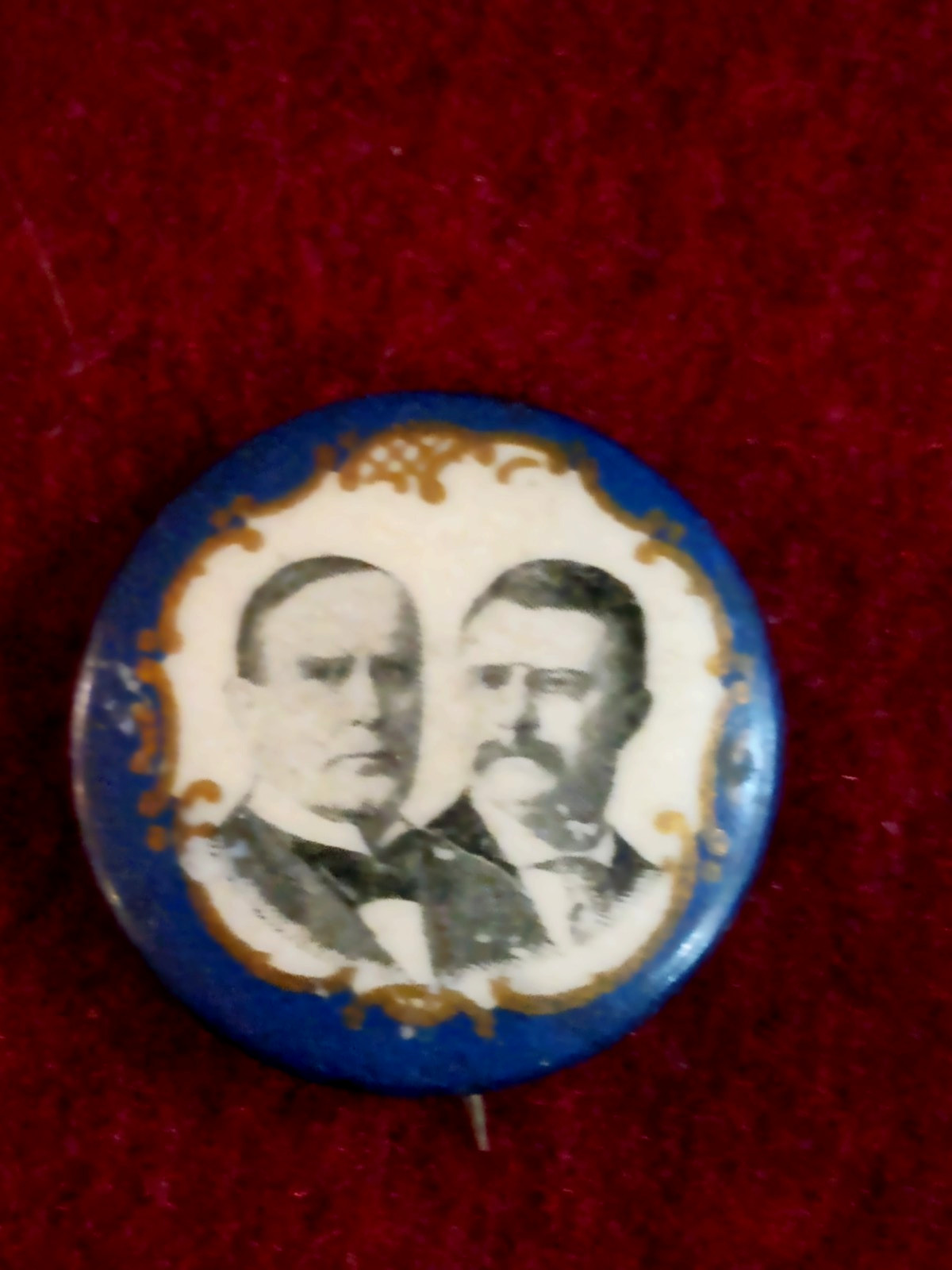 ORIGINAL PRESIDENT WILLIAM MCKINLEY VICE THEODORE ROOSEVELT PIN BUTTON 1894