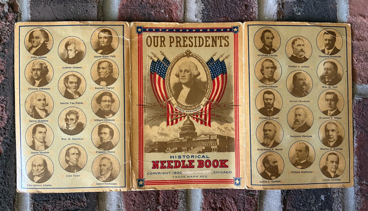 1926 OUR PRESIDENTS HISTORICAL NEEDLE BOOK N SHURE CO CHICAGO, ILLINOIS