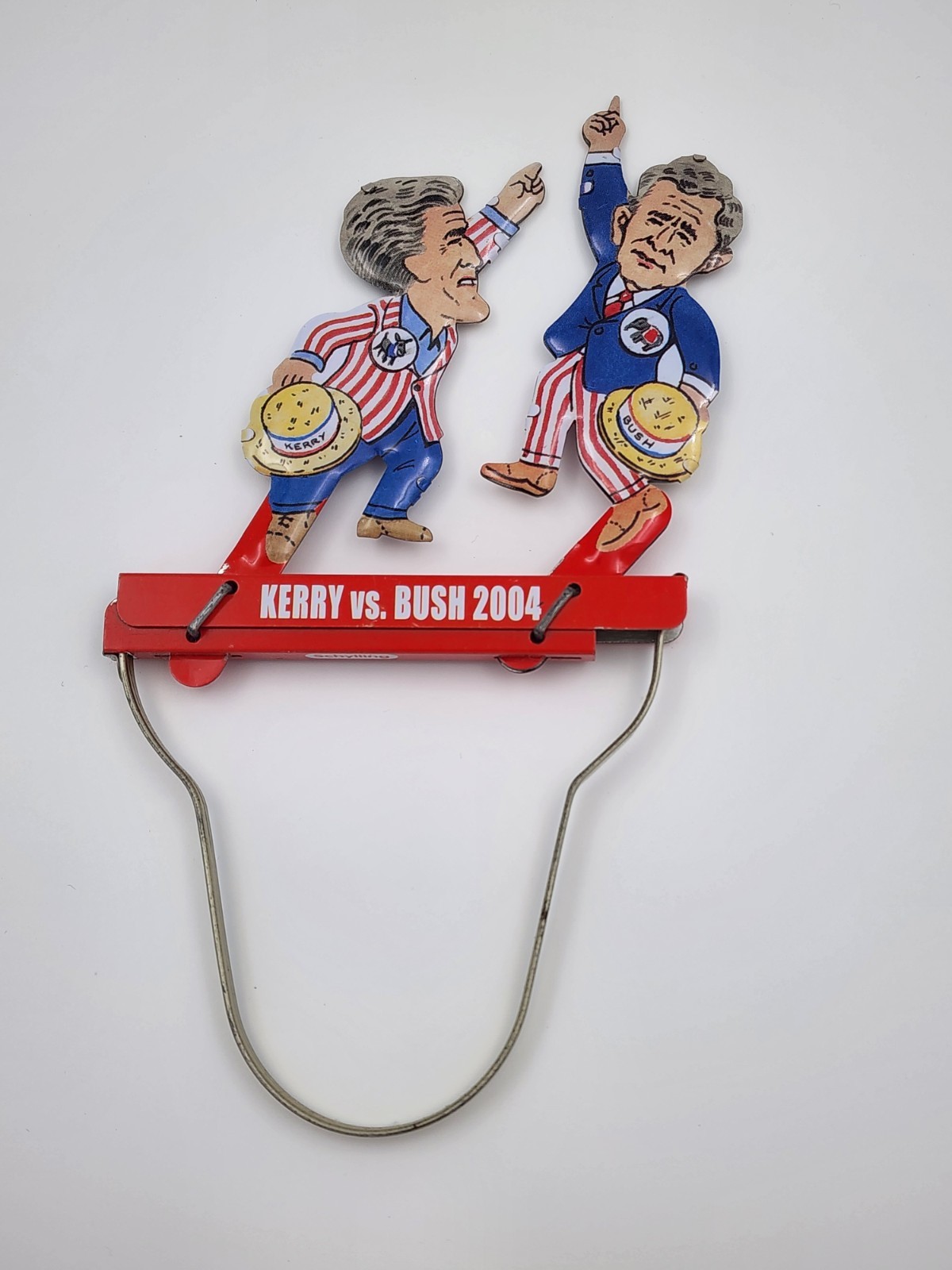 Kerry vs Bush 2004 Political Tin Puppet Toy Hand Squeezer Political Schylling