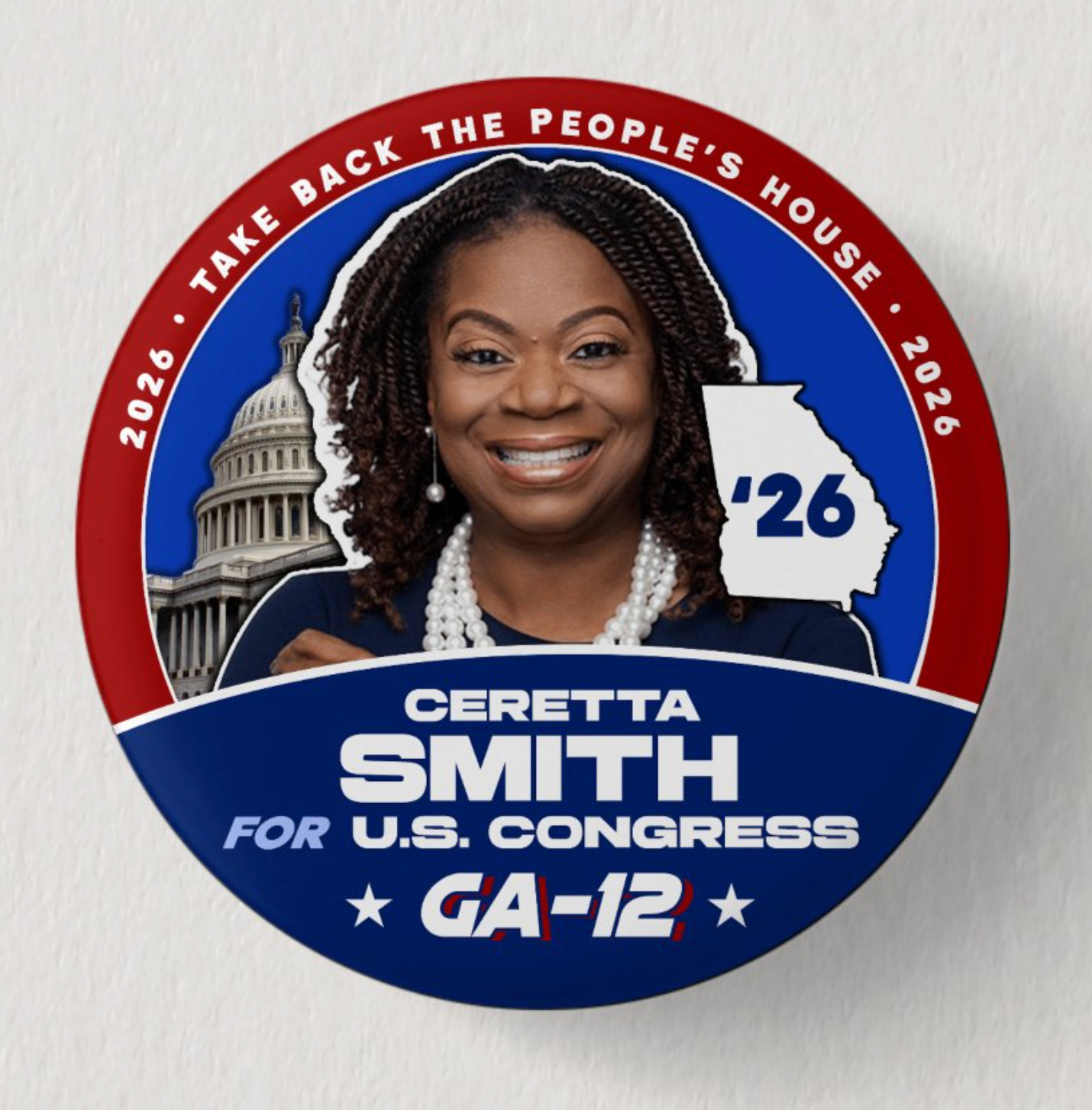 CERETTA SMITH Congress 2026 Pin Button Political Democrat Georgia Midterms