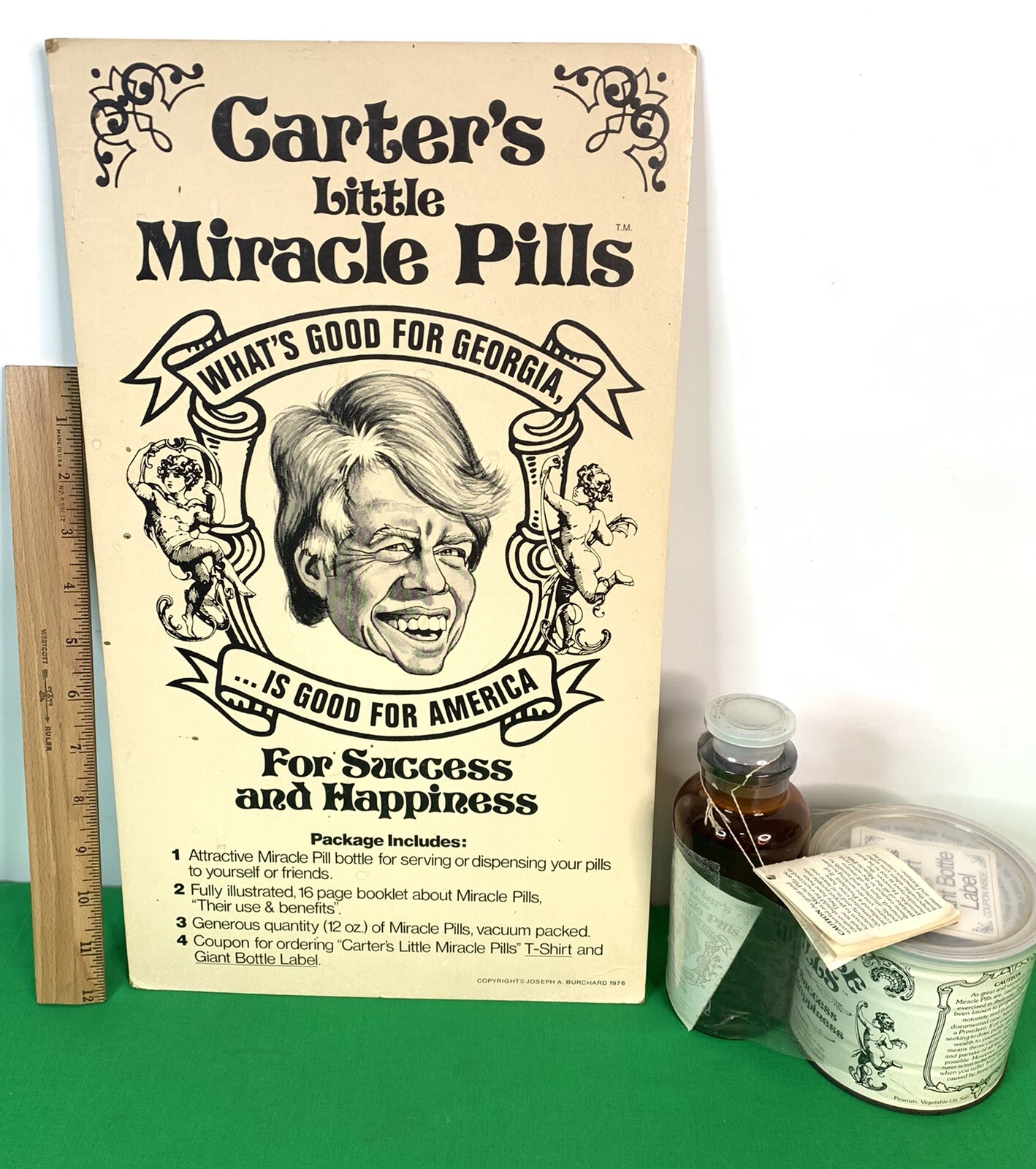Jimmy Carter Little Miracle Pills Poster &+ Can of Pills + T-Shirt, Collectibles