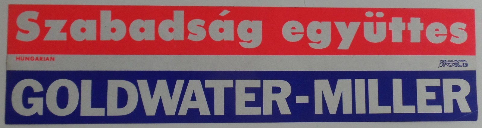 1964 Goldwater Miller Bumper Sticker Part of Ethnic Language Set Hungarian