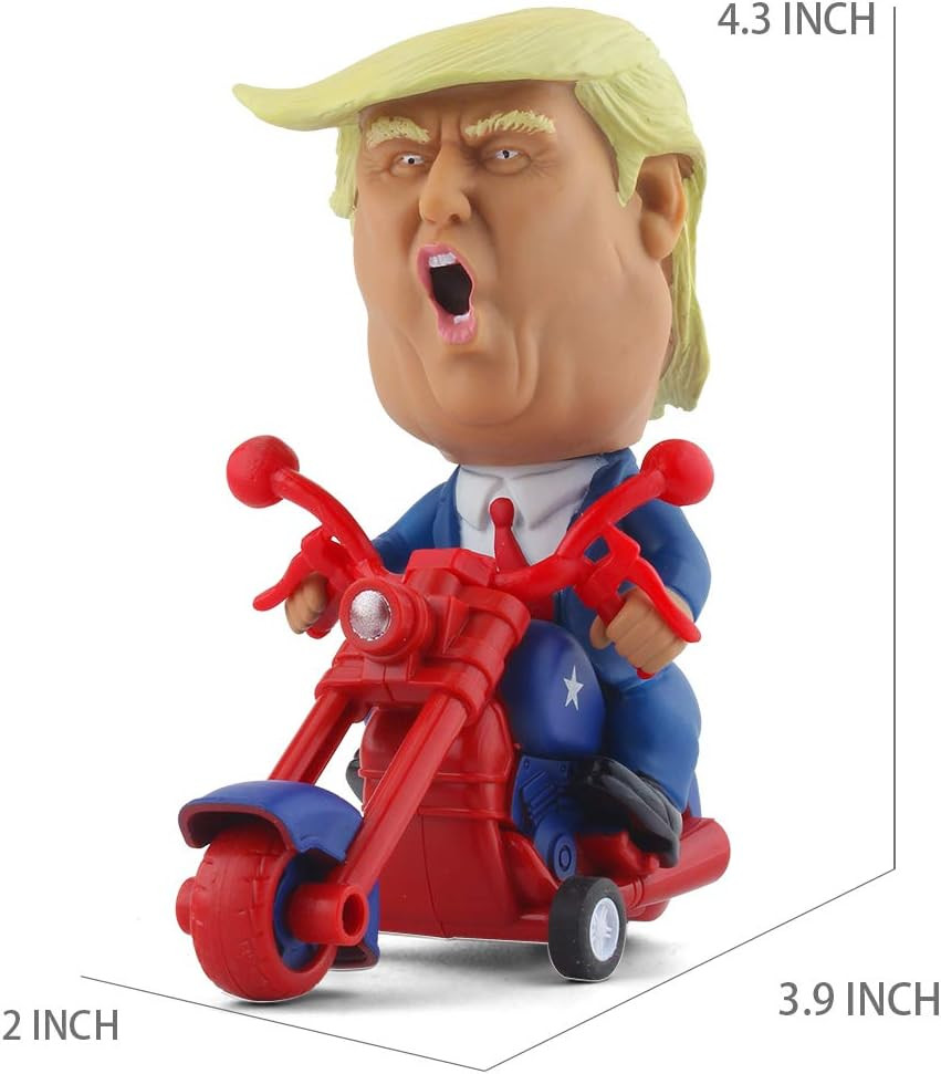 President Donald Trump 2024 Toy Figure Riding Motorcycle Funny Rev up Car Novelt