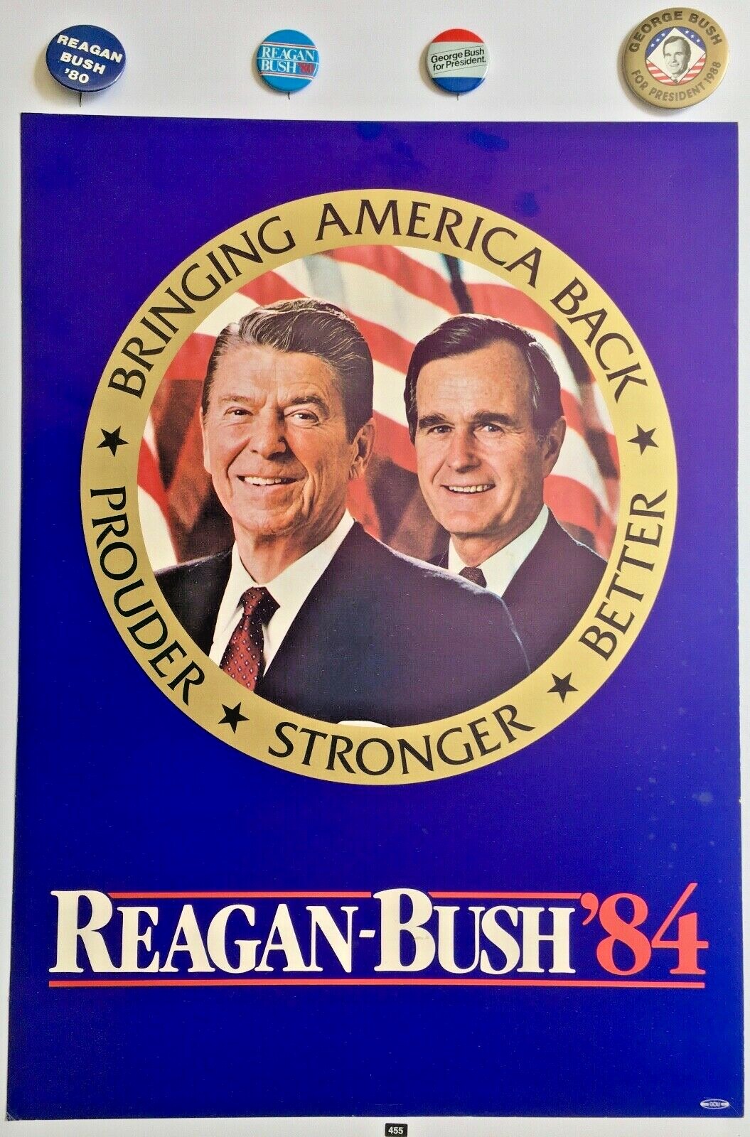 (5 lot) *POLITICAL PINS & POSTER* 1980/1984/1988 elections “REAGAN / BUSH”