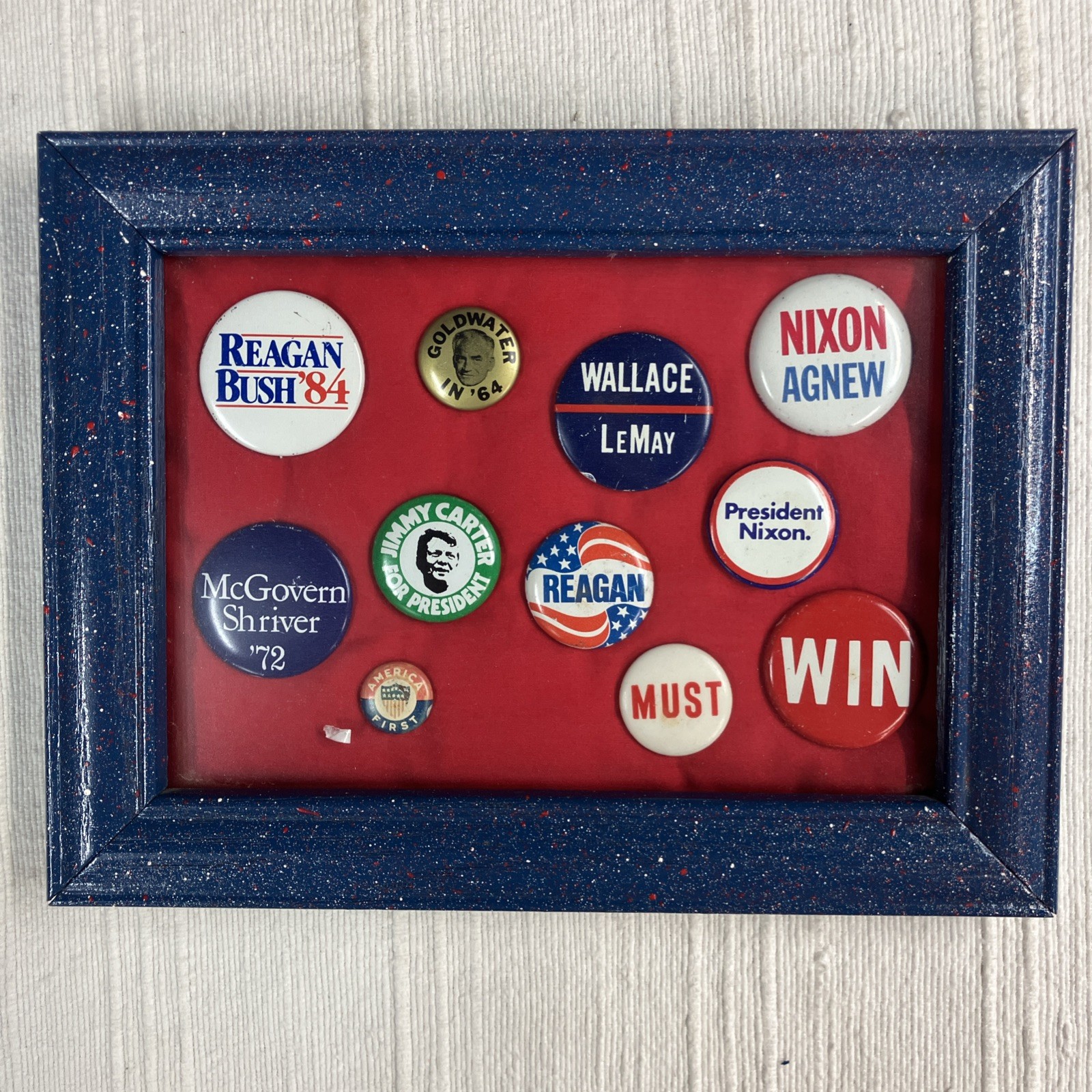 Framed Presidential Campaign Buttons Goldwater 64 Reagan Nixon Carter 84