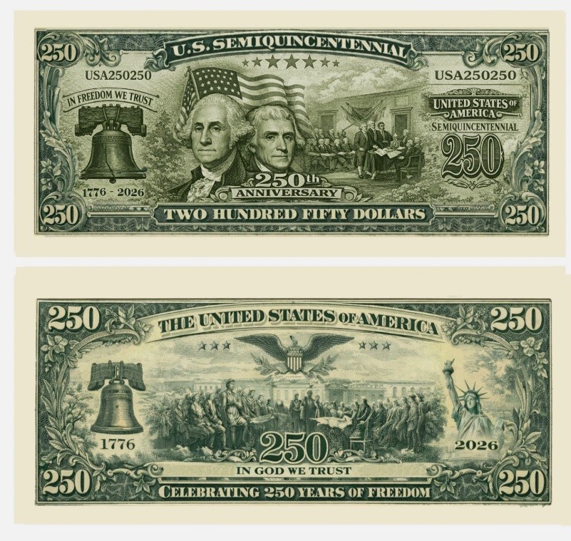 50 PACK-25 Trump $100 Novelty Dollar Bills & 25-250TH ANNIVERSARY BILLS-COLLECT