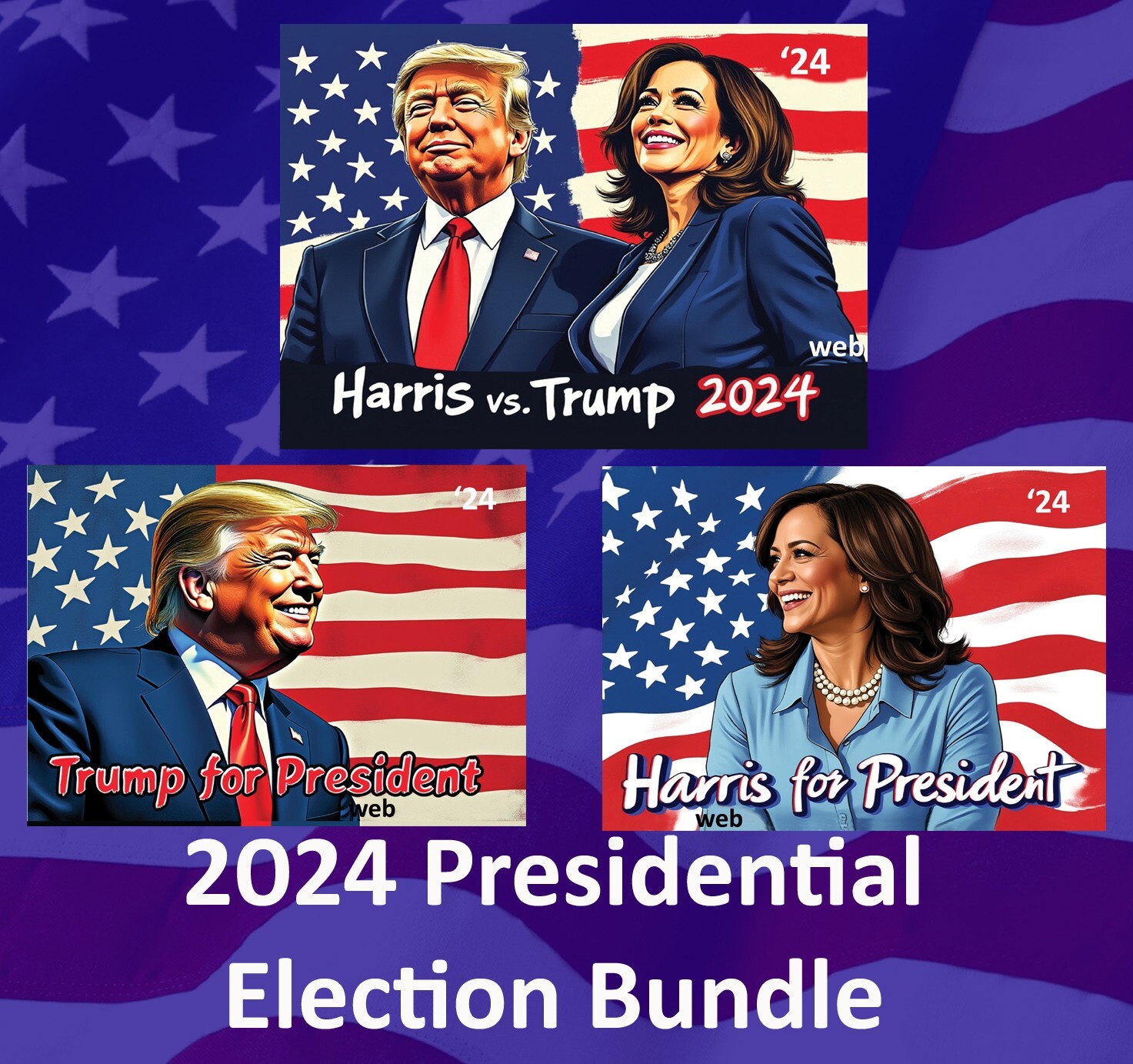 2024 Kamala Harris vs Donald Trump Presidential Campaign Bundle – 3 Cards