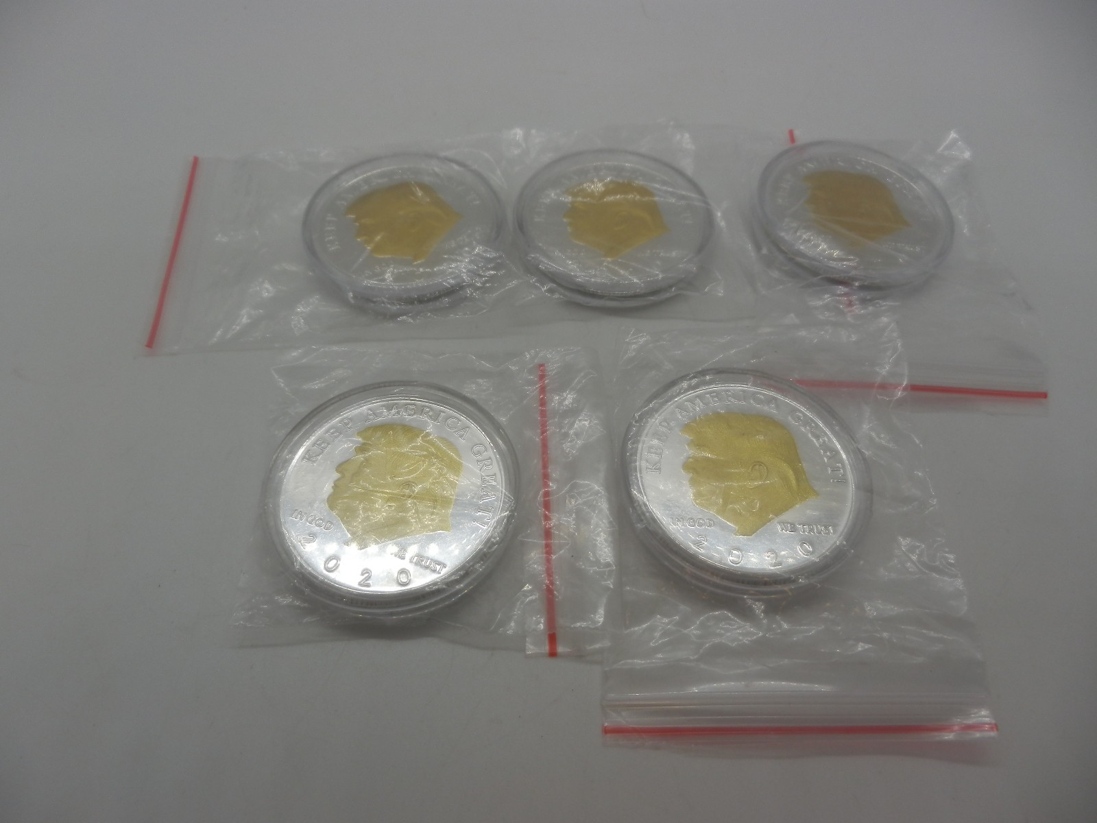 Lost of 5 Donald Trump Liberty Eagle 2020 Gold Layered Coin Keep America Great