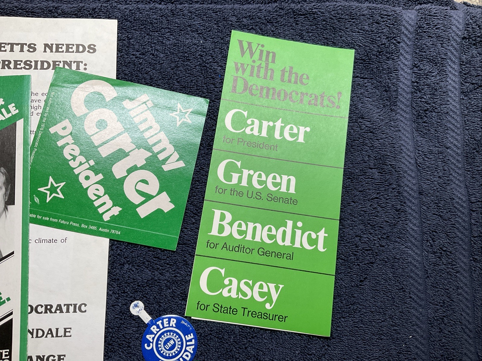 Jimmy Carter for President Bumper Sticker 1976 Presidential Campaign + Buttons