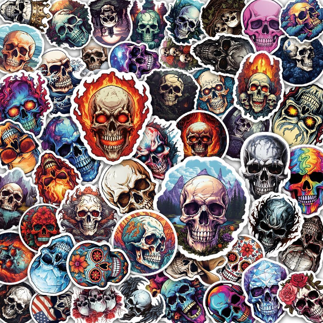100 Pack Skull Stickers (Large Size), Decal Sticker for Multicolor