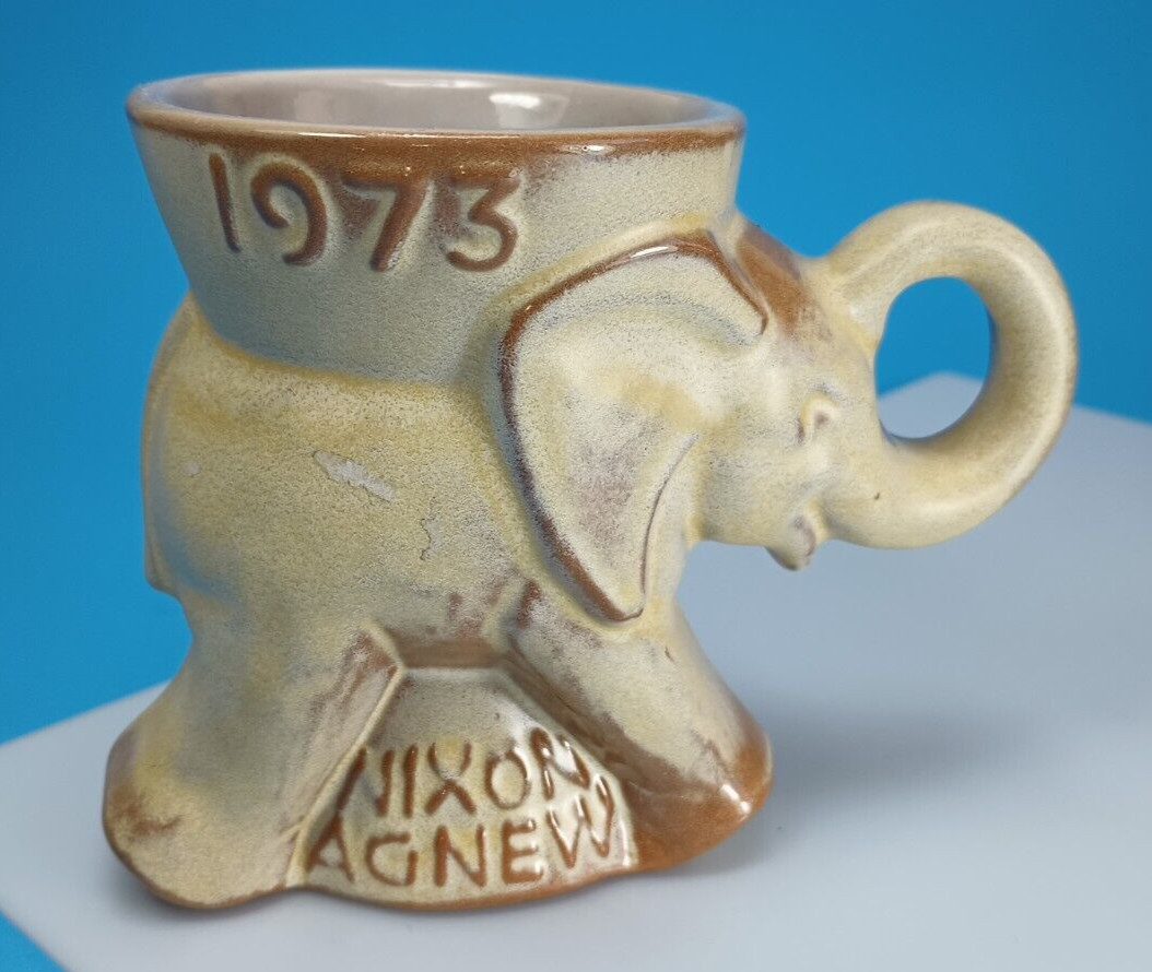 Rare! Vintage Frankoma 1973, GOP Republican Nixon-Agnew Elephant Pottery Mug,