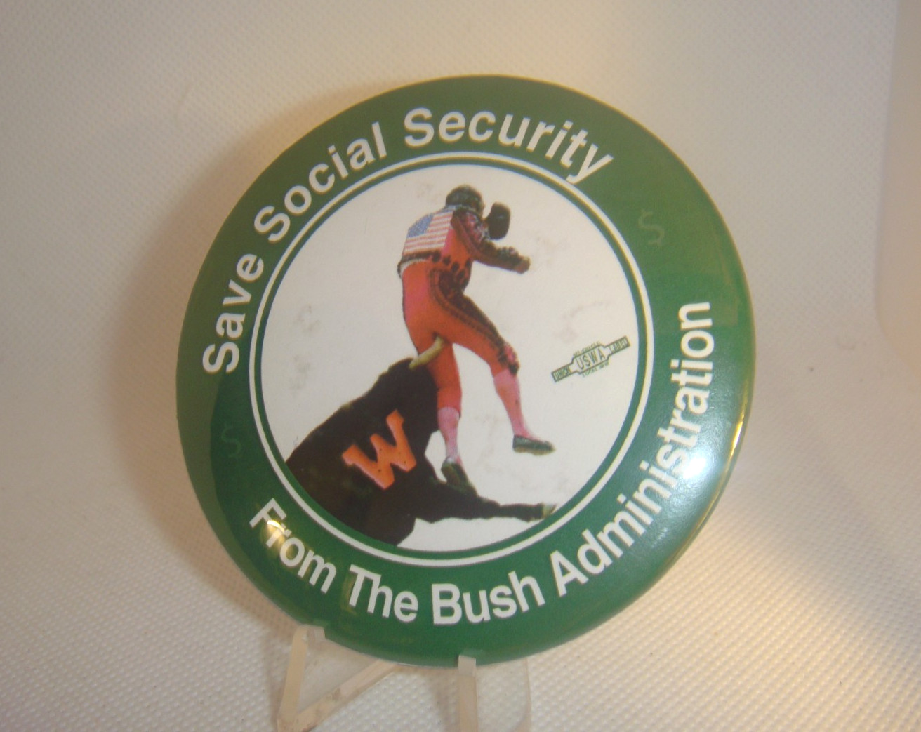 2005 Anti BUSH Presidential Campaign 3″ Pinback Button SAVE SOCIAL SECURITY