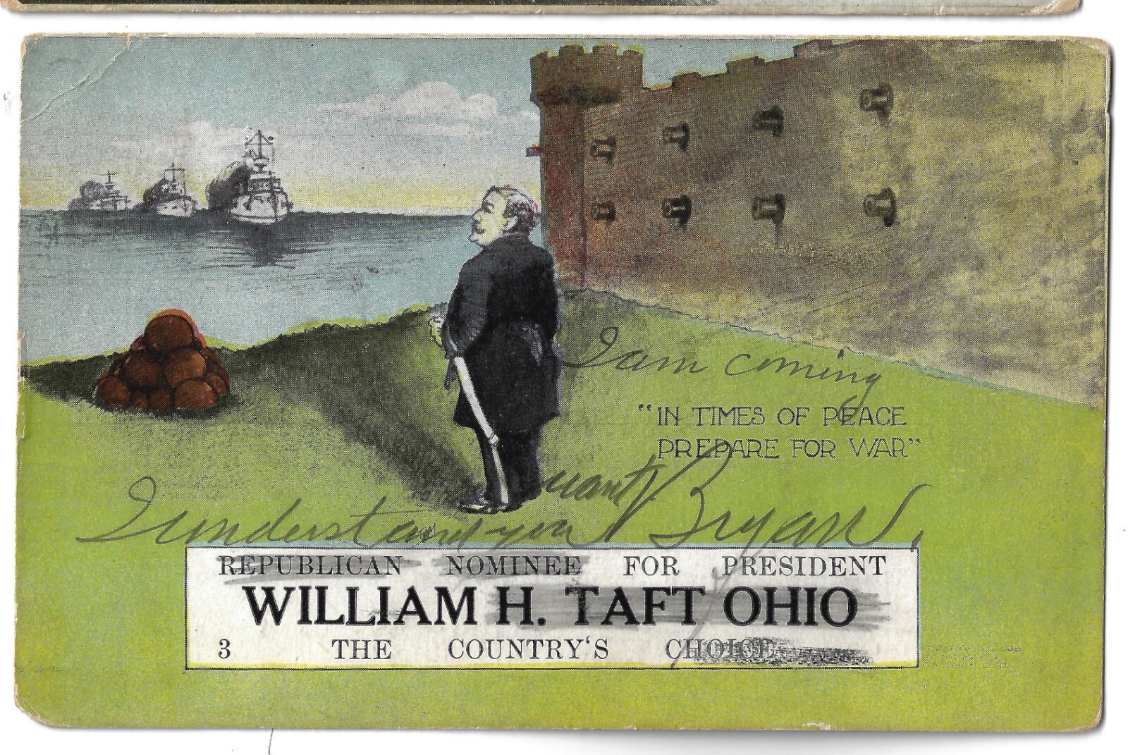 HTF 1908 Taft With Ships Prez Campaign Postcard #2 in Country’s Choice ‘toon Set