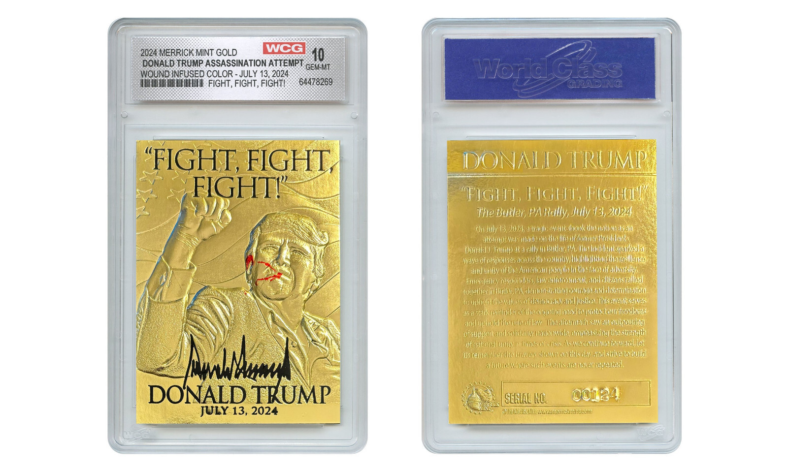 DONALD TRUMP Assassination Fight WOUND INFUSED COLOR 🌟 GOLD CARD – GEM MINT 10