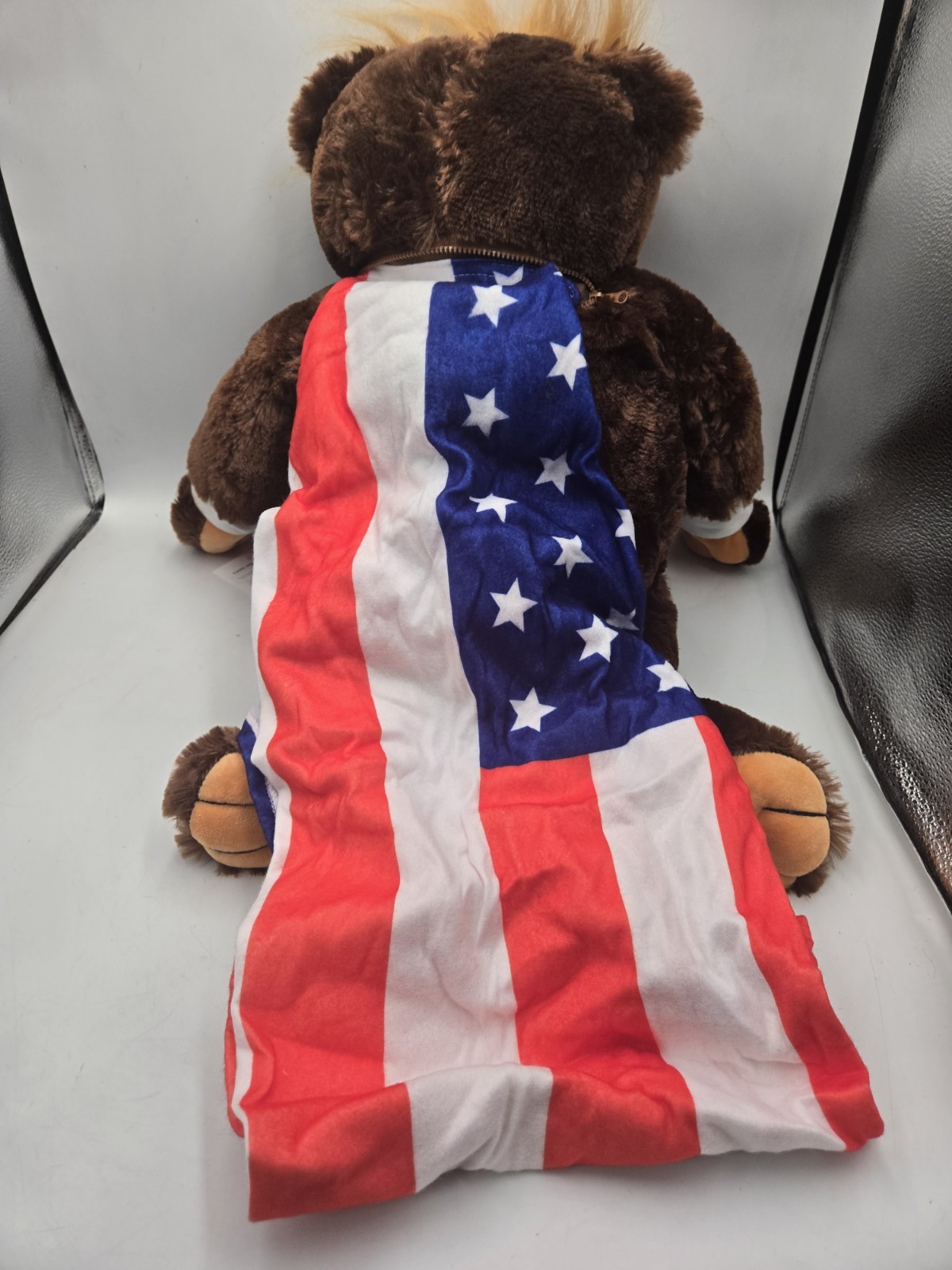 Authentic 2017 Trumpy Bear Deluxe Plush Trump Bear with Pack Away American Flag