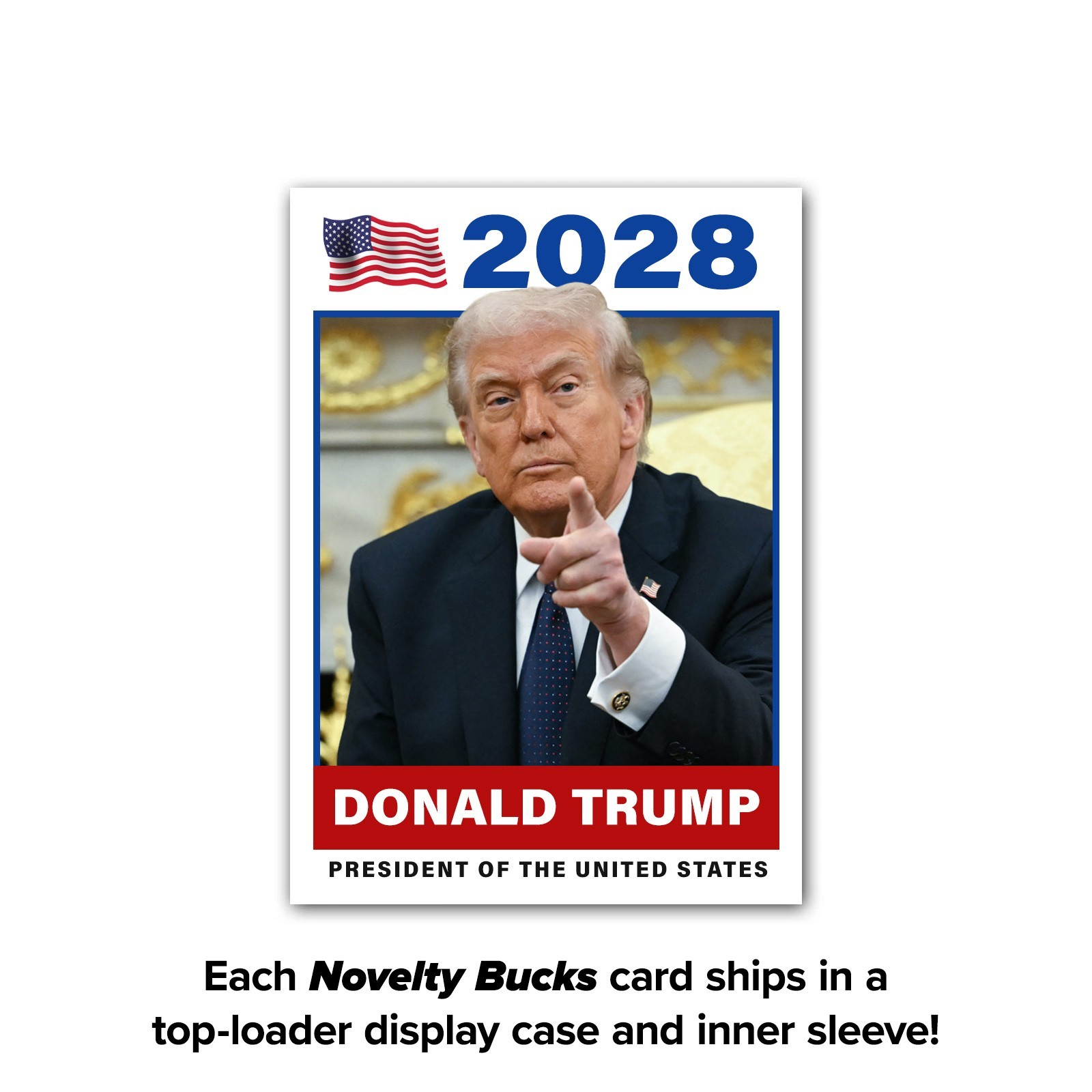 Donald Trump 2028 MAGA USA Custom President Trading Card with Top Loader