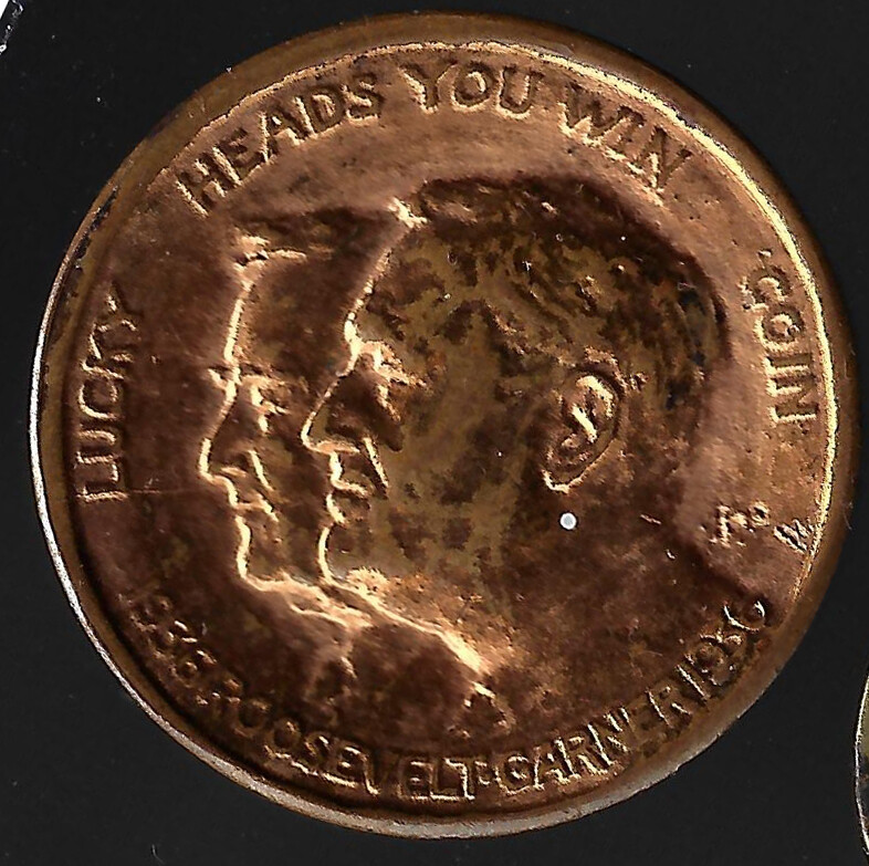1936 FD Roosevelt JN Garner Campaign Good Luck Flip Token/Medal Lose w/GOP