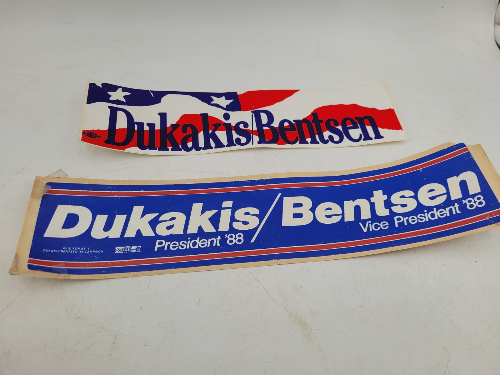 2-1988 Mike Dukakis Lloyd Bentsen Prez Campaign Bumper Stickers