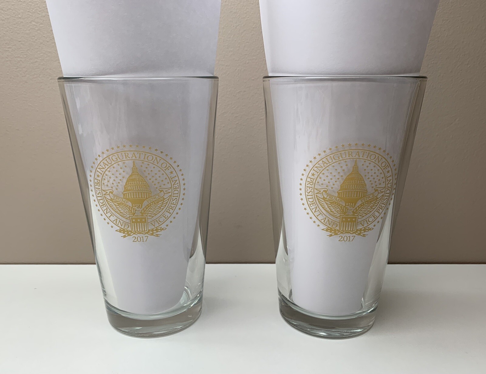 President Trump and VP Pence Commemorative 2017 Inauguration Pint Glasses 16 Oz