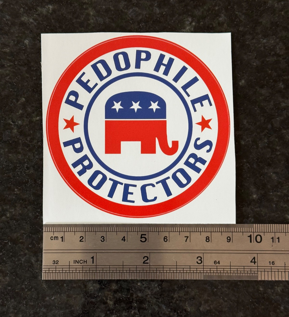 VINYL CIRCULAR STICKER — ANTI-TRUMP ANTI-REPUBLICAN Pedophile Protectors 3.5”