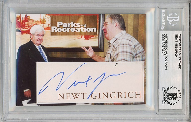 PARKS & RECREATION -NEWT GINGRICH- BECKETT BAS Signed/Autograph/Auto TV Card