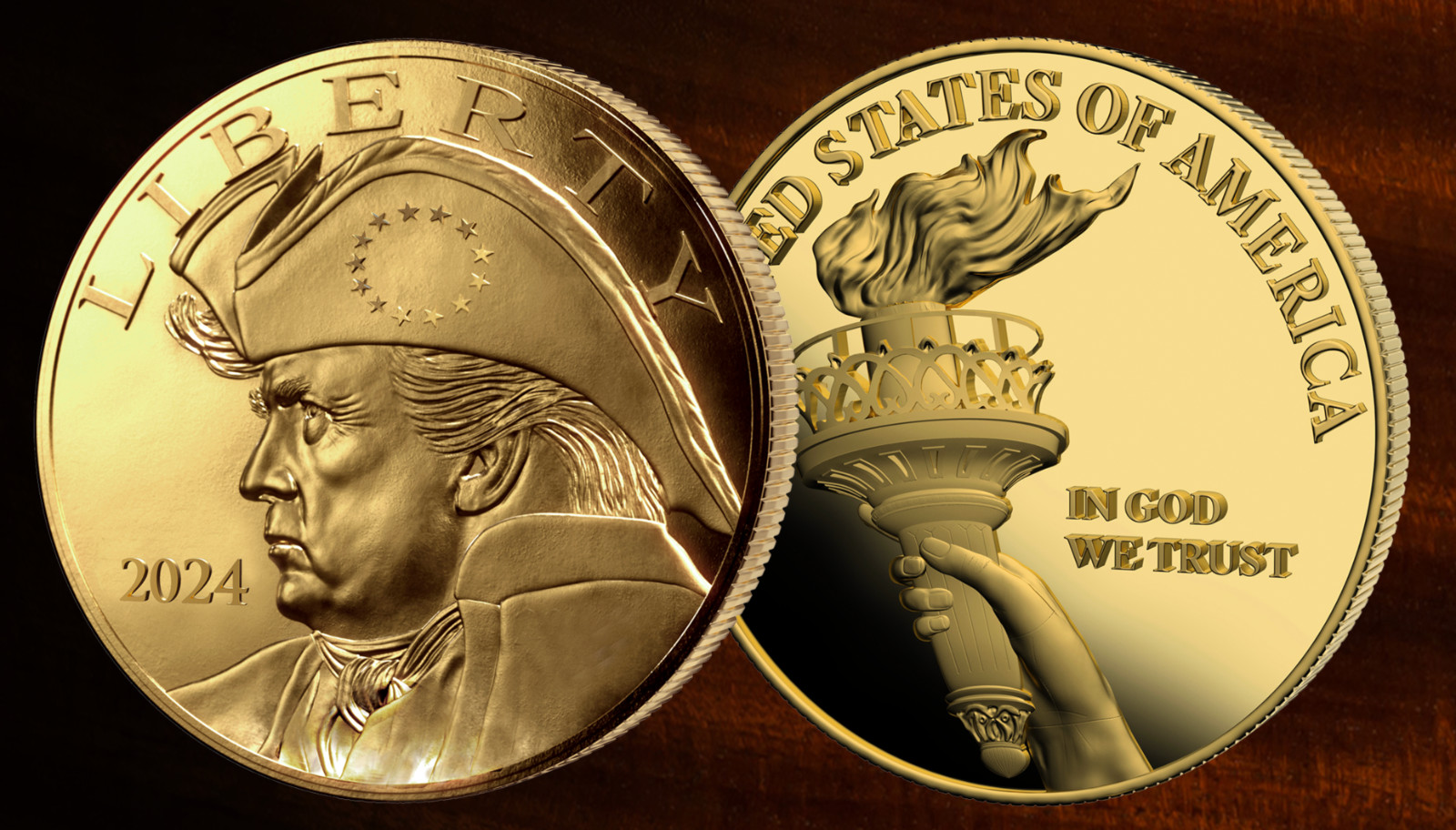 2024 Patriot Trump Gold Commemorative Coin, Uncirculated Reverse Liberty Torch
