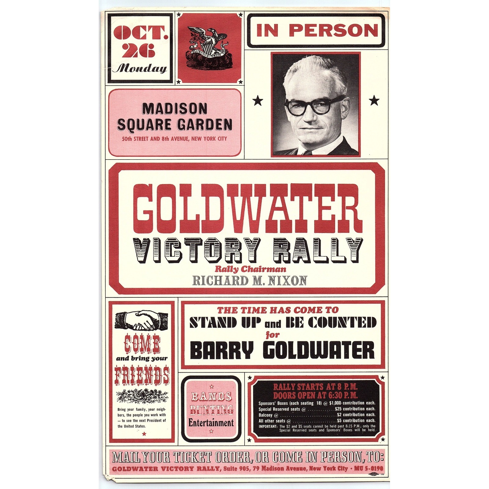1964 Barry Goldwater Victory Rally Flyer Madison Square Garden Richard Nixon MSG