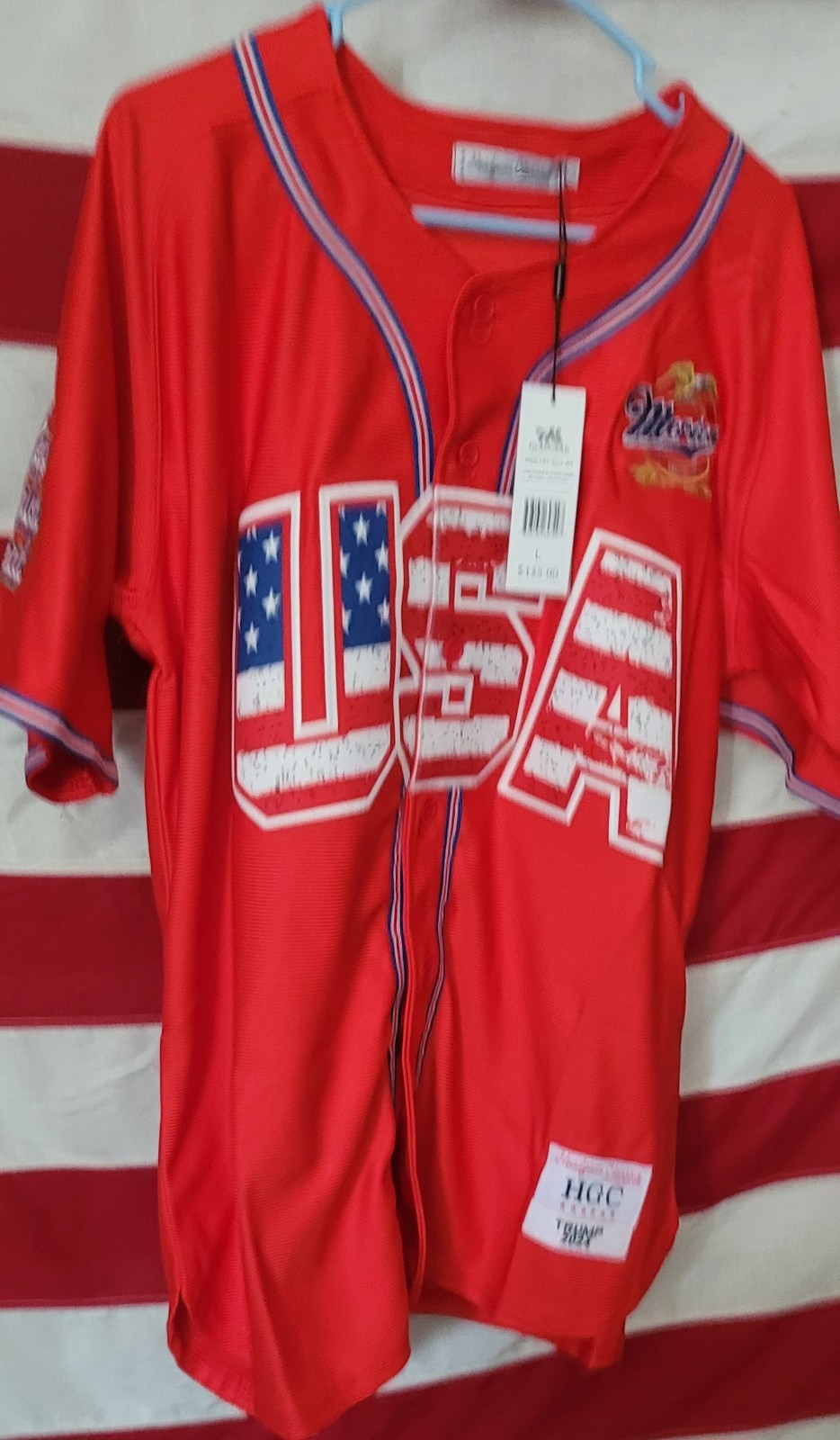 Donald Trump 45 USA Keep America Great Political Button Up Jersey L