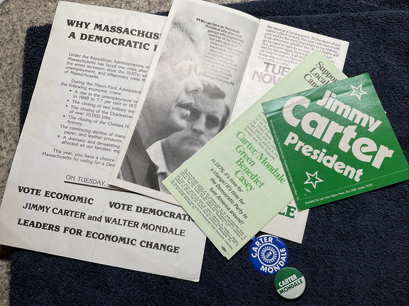 Jimmy Carter for President Bumper Sticker 1976 Presidential Campaign + Buttons
