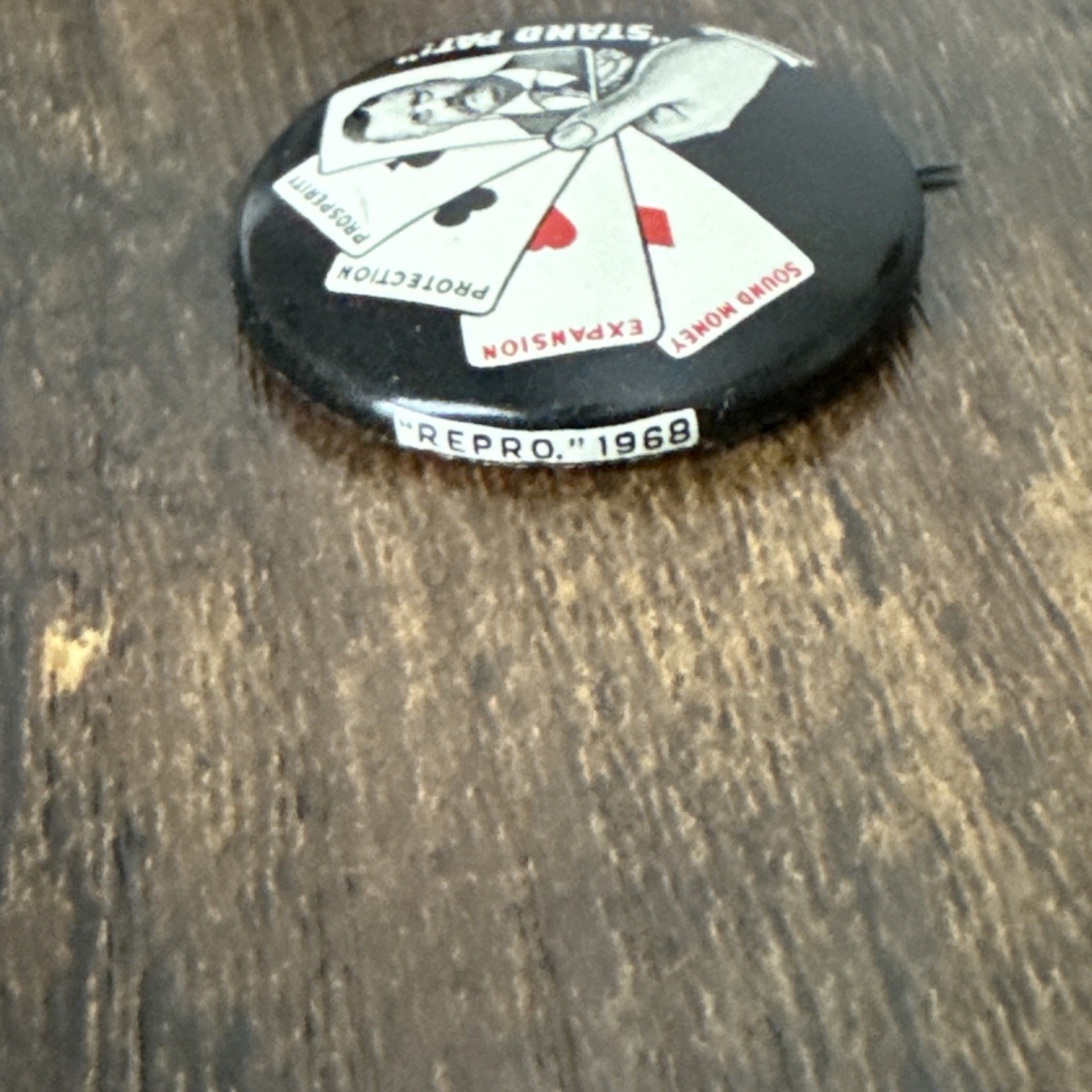 Vtg “STAND PAT!” Theodore Teddy Roosevelt Pinback Button Repro 1968 Abbot Presid
