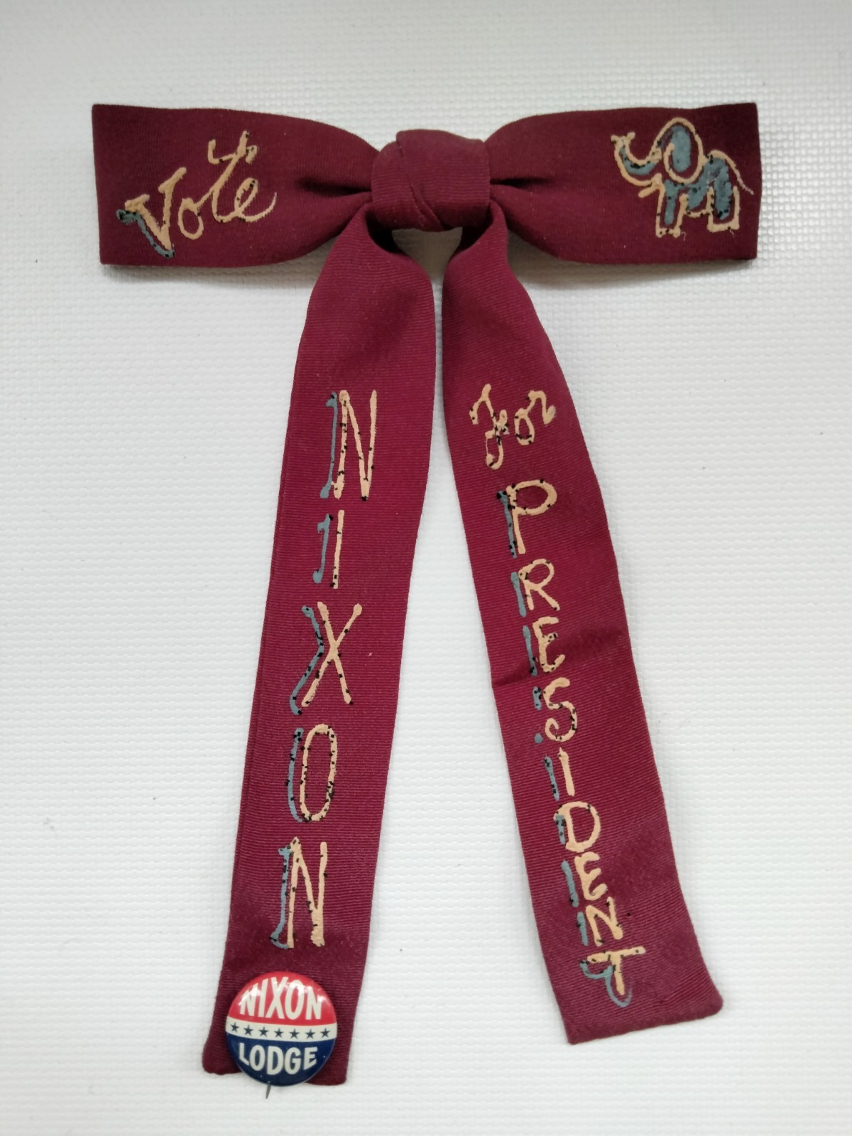 Vtg 1960 Richard Nixon Lodge Presidential Campaign Bow Tie & Pin Back Button