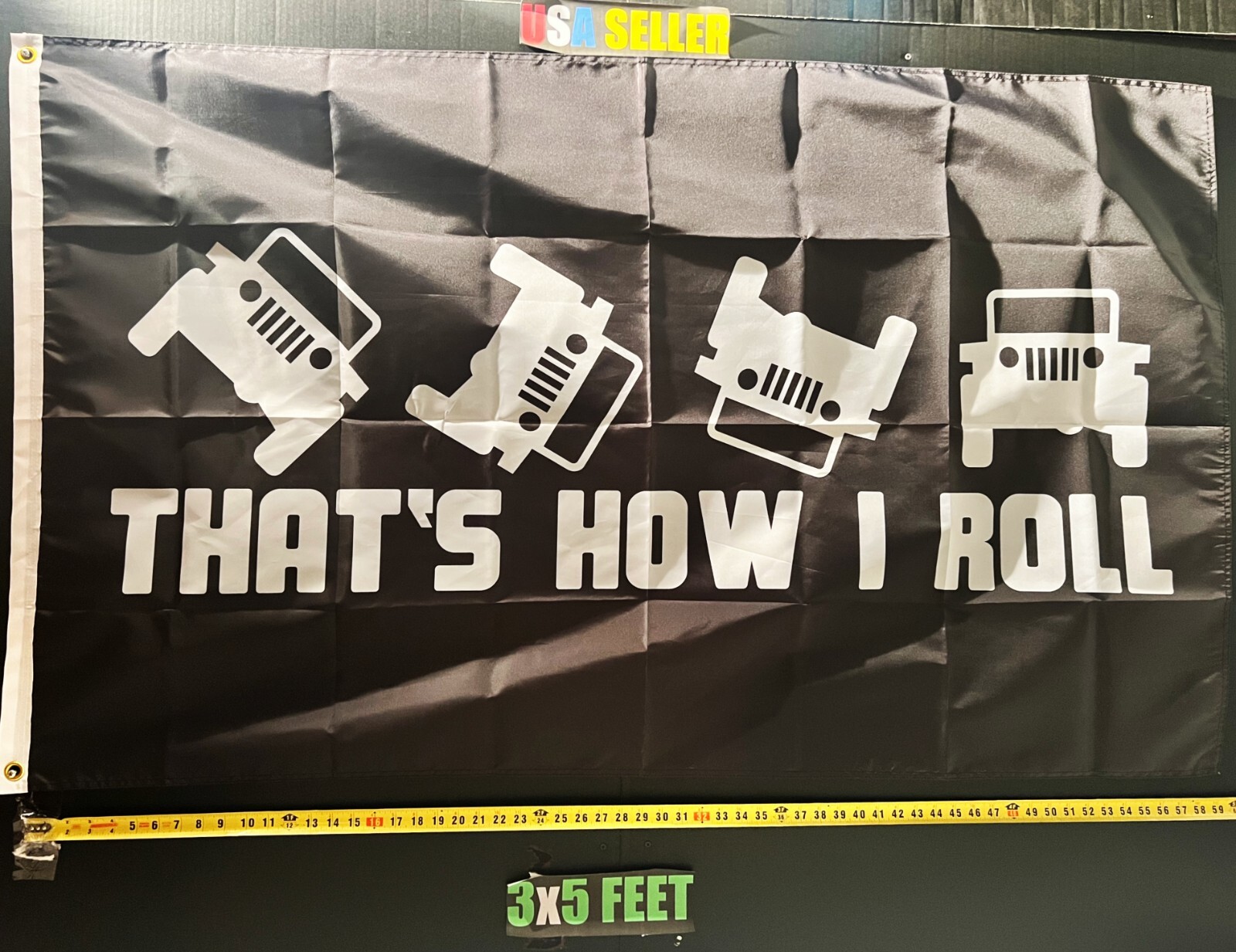Jeep Flag FREE USA SHIP Roll B Outdoors Jeep Lover Off Road USA Sign Poster 3×5′
