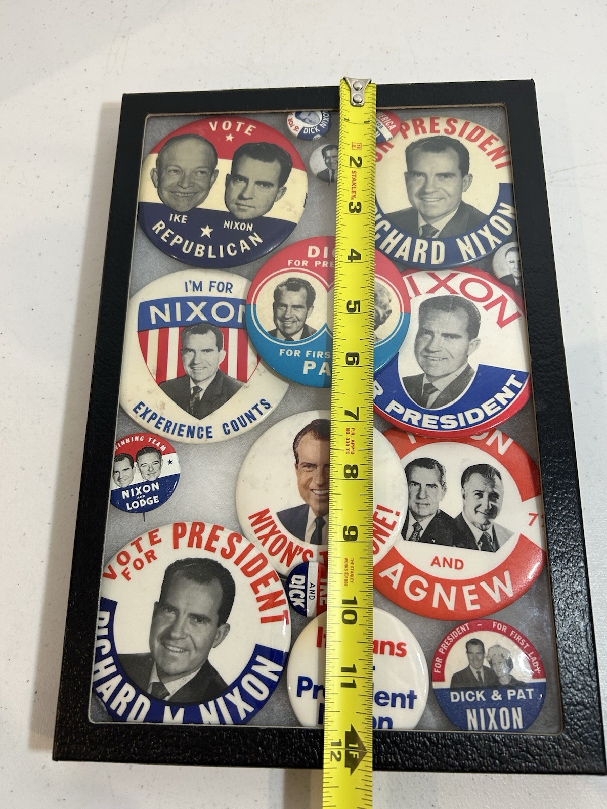 Vintage Framed Richard Nixon Campaign Buttons Shadow Box Collection Ike Agnew