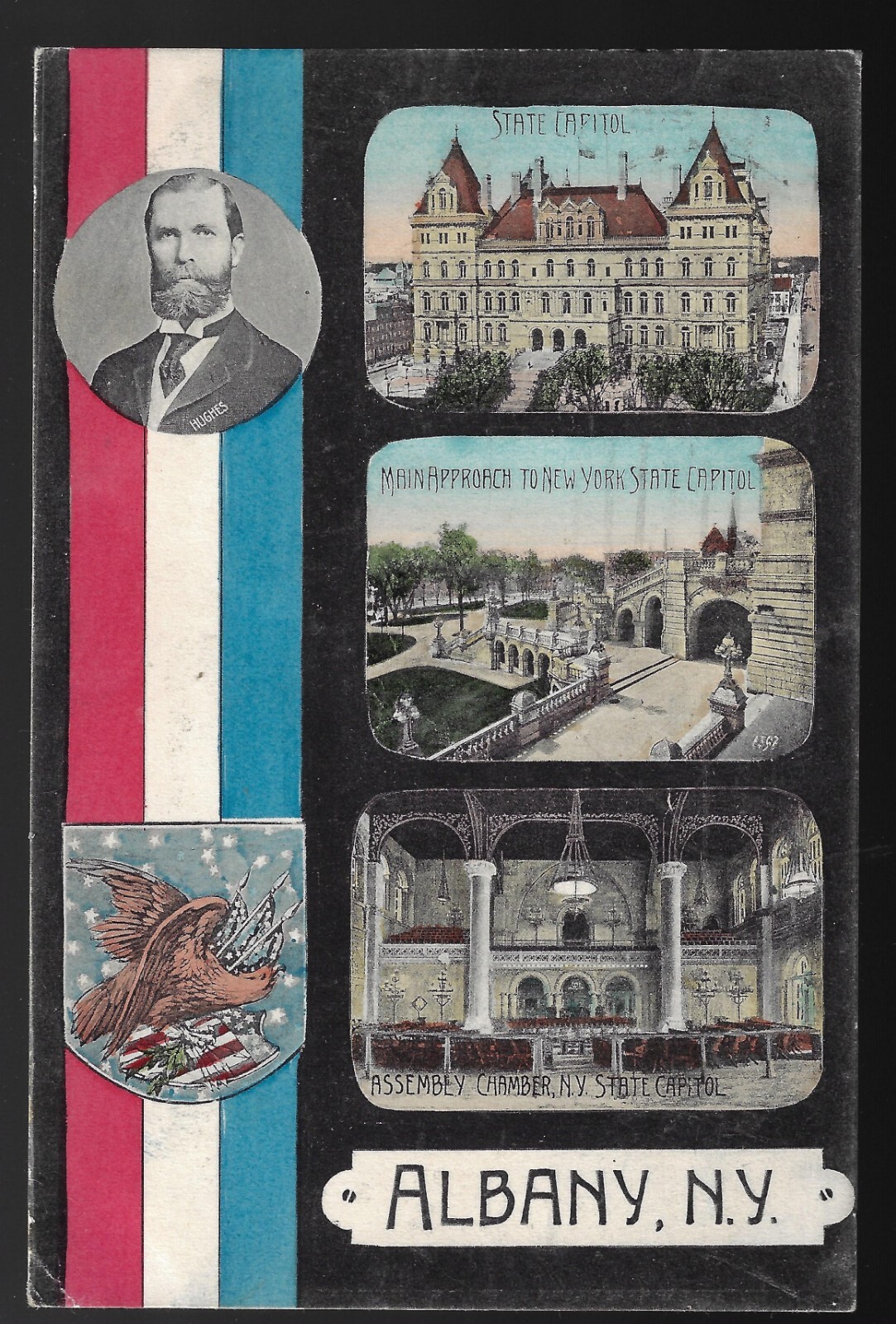 1908 New York Governor Charles Hughes Albany Capitol Scenes Colorful Postcard