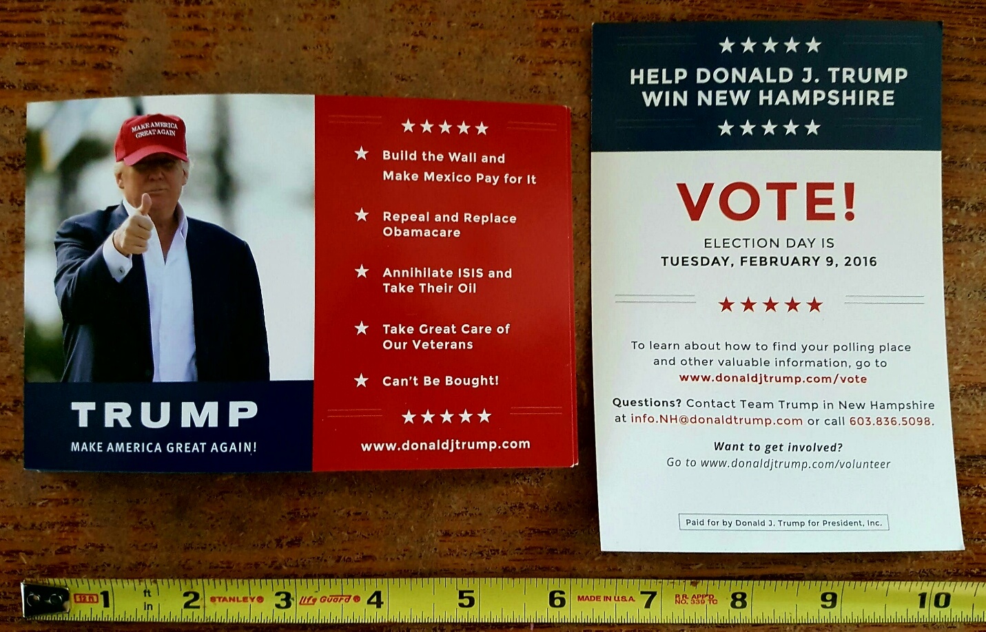Trump VOTE REMINDER NH 2 cards for $4.99