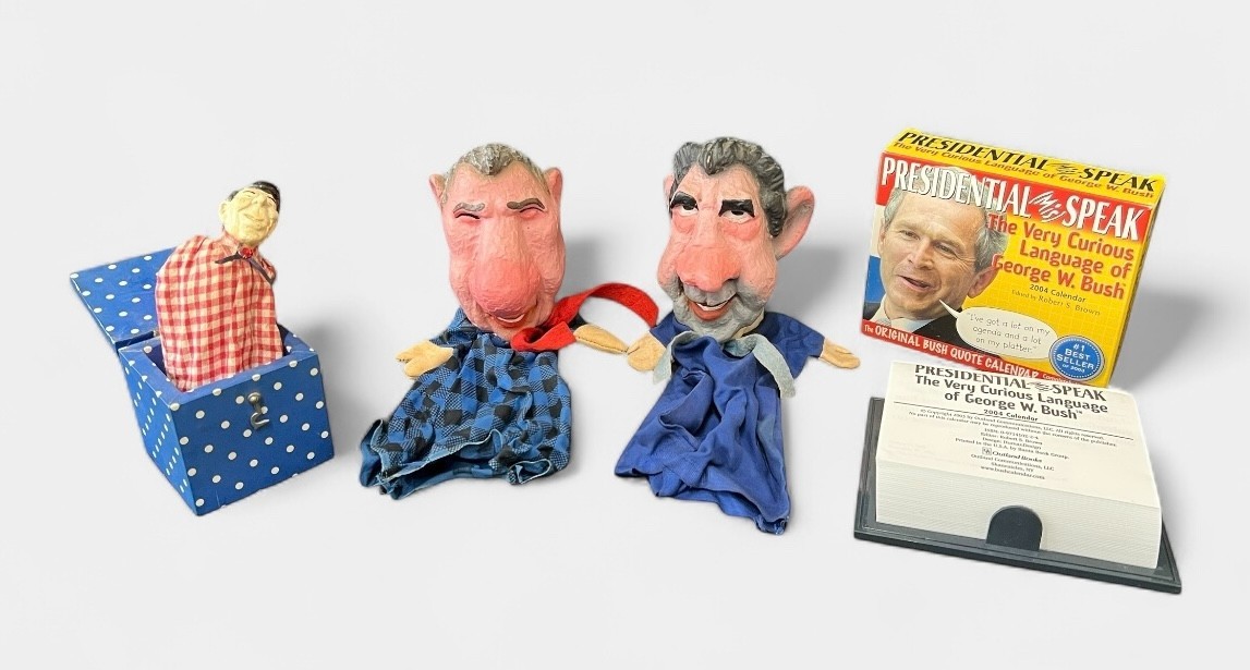 SATIRICAL Presidental Nixon, Reagan, Bush Puppets, Jack-In-The-Box Etc. Lot