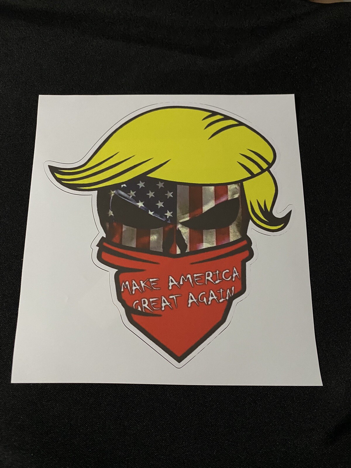 MAGA Large Soft Vinyl Color Sticker Skull American Flag Trump Toupee 6”x 5” 2024
