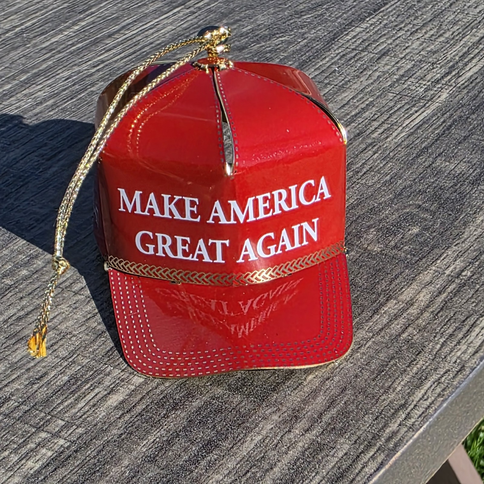 NEW Trump Christmas Ornament Metal Red Hat MAKE AMERICA GREAT AGAIN Maga NIB
