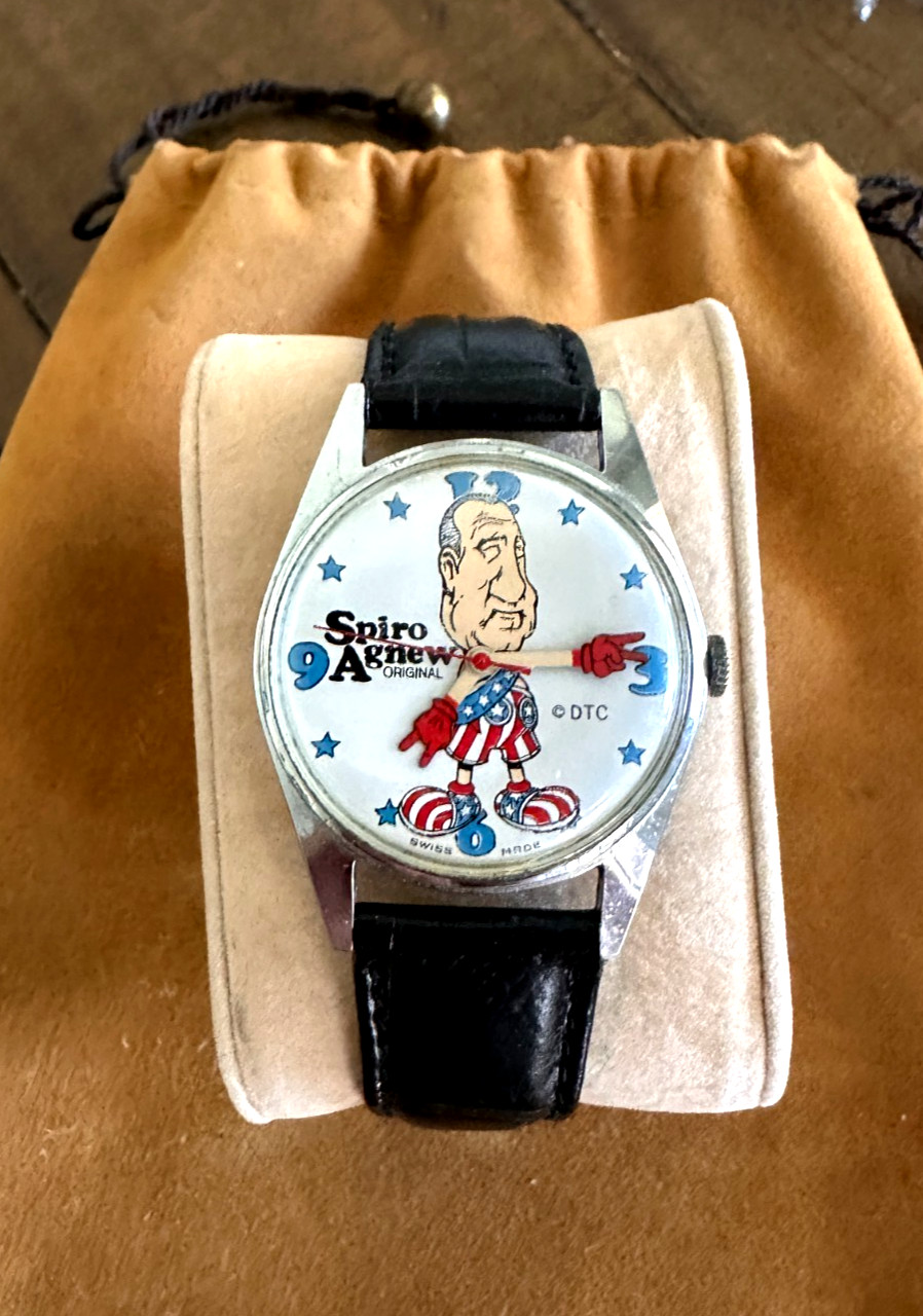 VINTAGE RARE SPIRO AGNEW ORIGINAL PRESIDENT RICHARD NIXON WIND UP WATCH USA
