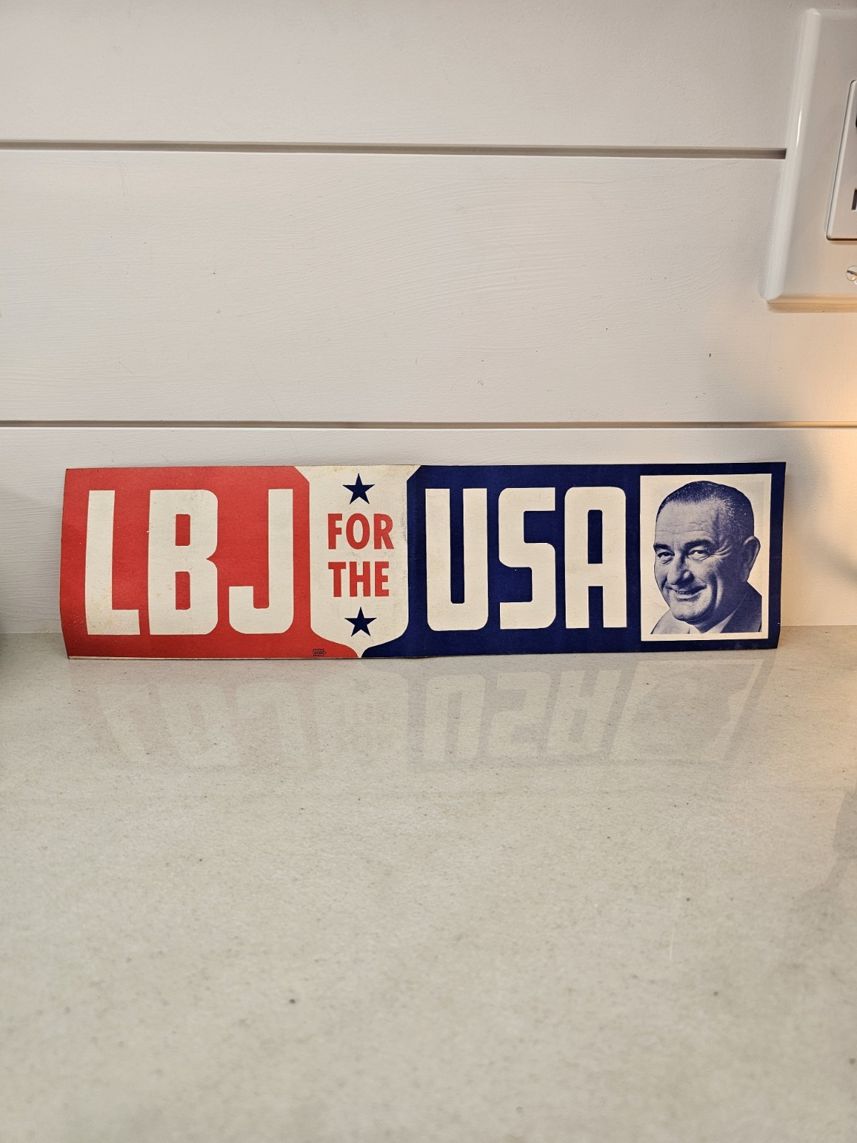 “LBJ For the USA” Lyndon B johnson Bumper Sticker Unused. Red White And Blue