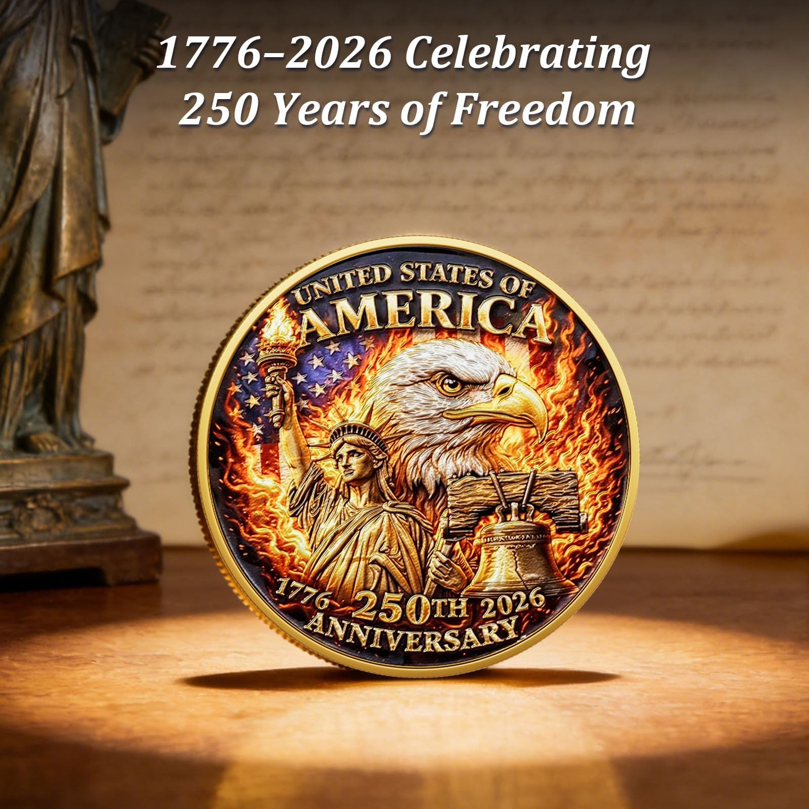 Commemorative Coin USA 250th Anniversary Patriotic Collectible Liberty Bell Eagl