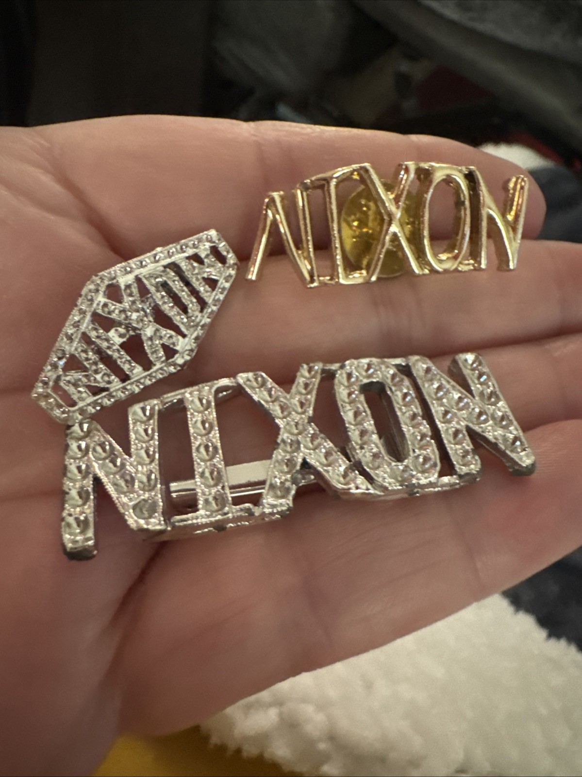 Vtg Clear RHINESTONES Presidential Memoribilia NIXON Brooch Pin Lot Of 3 Gold N