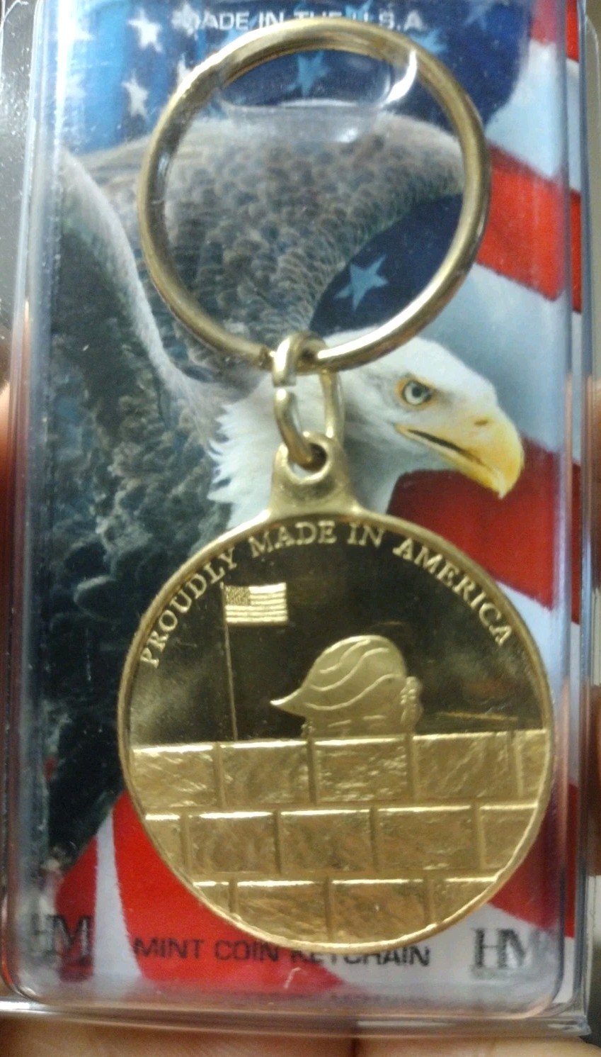 NEW! Rare Trump Build The Wall Keychain Made In USA. Solid Bronze. In Package