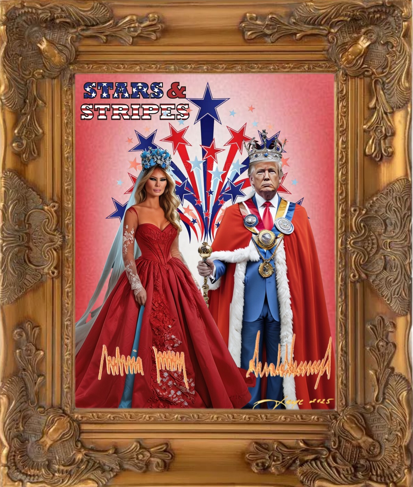 Donald Trump and Melania Trump King and Queen Gold signature edition. 16X20.